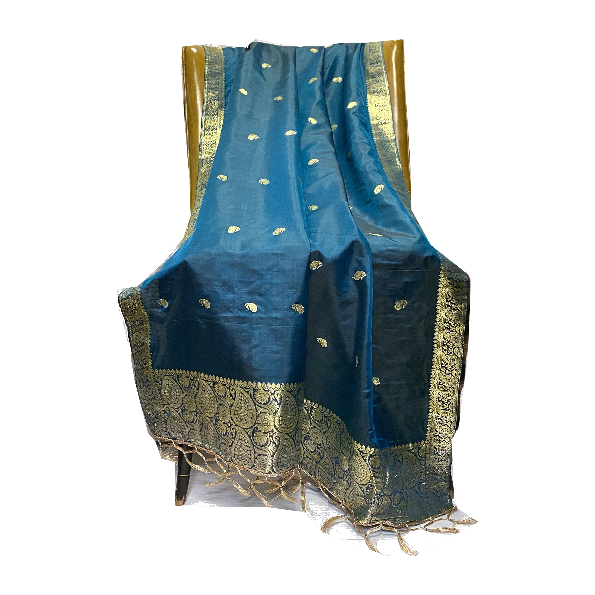 Handwoven Pure Silk and Gold Zari Dupatta Stoles-Many Colors - Vintage India NYC