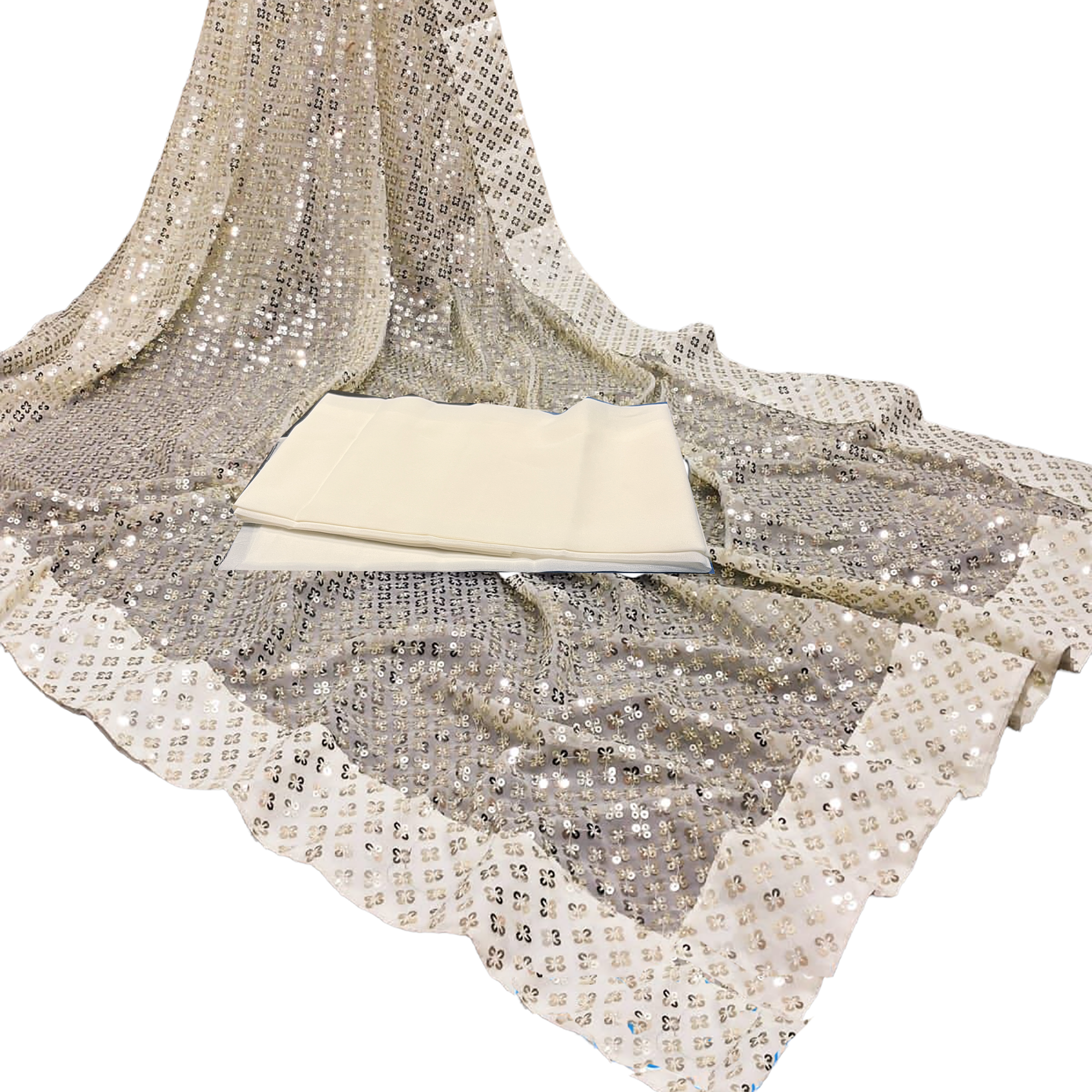 Ivory Sequin Saree - Vintage India NYC