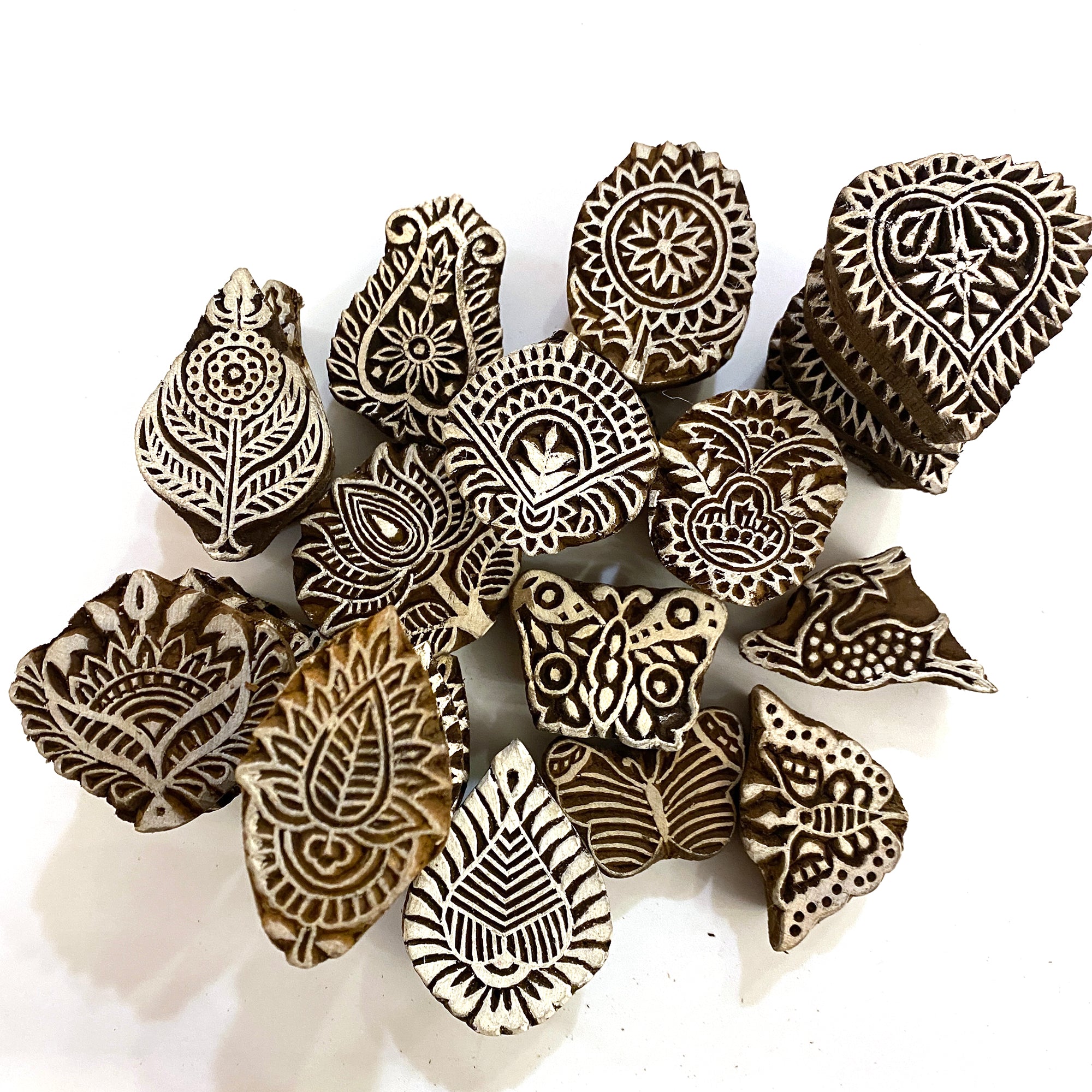 Small Decorative Wood Blocks for Blockprinting-14 styles - Vintage India NYC