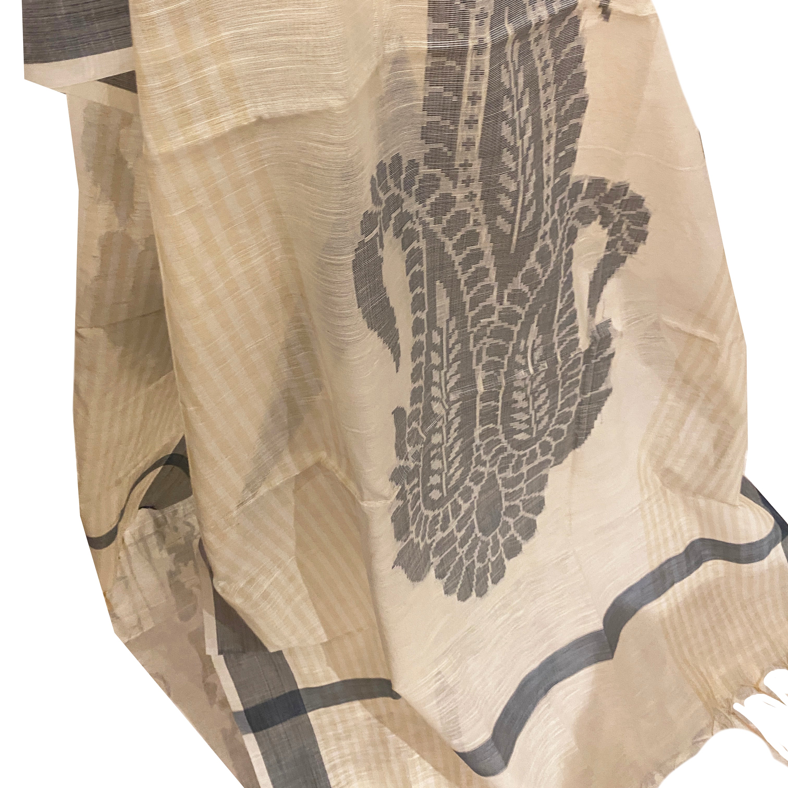 Ivory Handwoven  Dupatta 8551 - Vintage India NYC