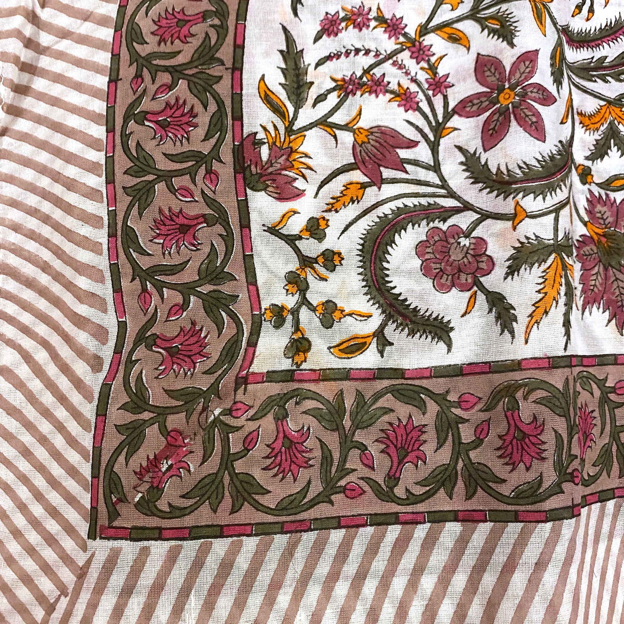 Botanical Mughal Block Print Sarongs/Scarves - Vintage India NYC