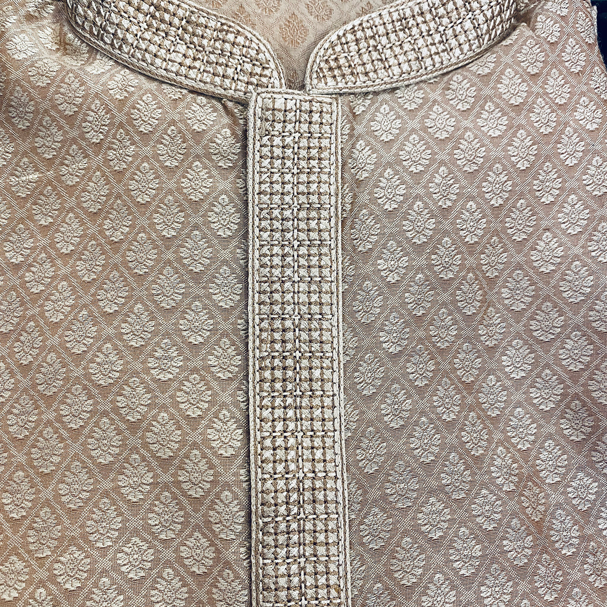 PK Tan Gold Brocade Kurta - Vintage India NYC