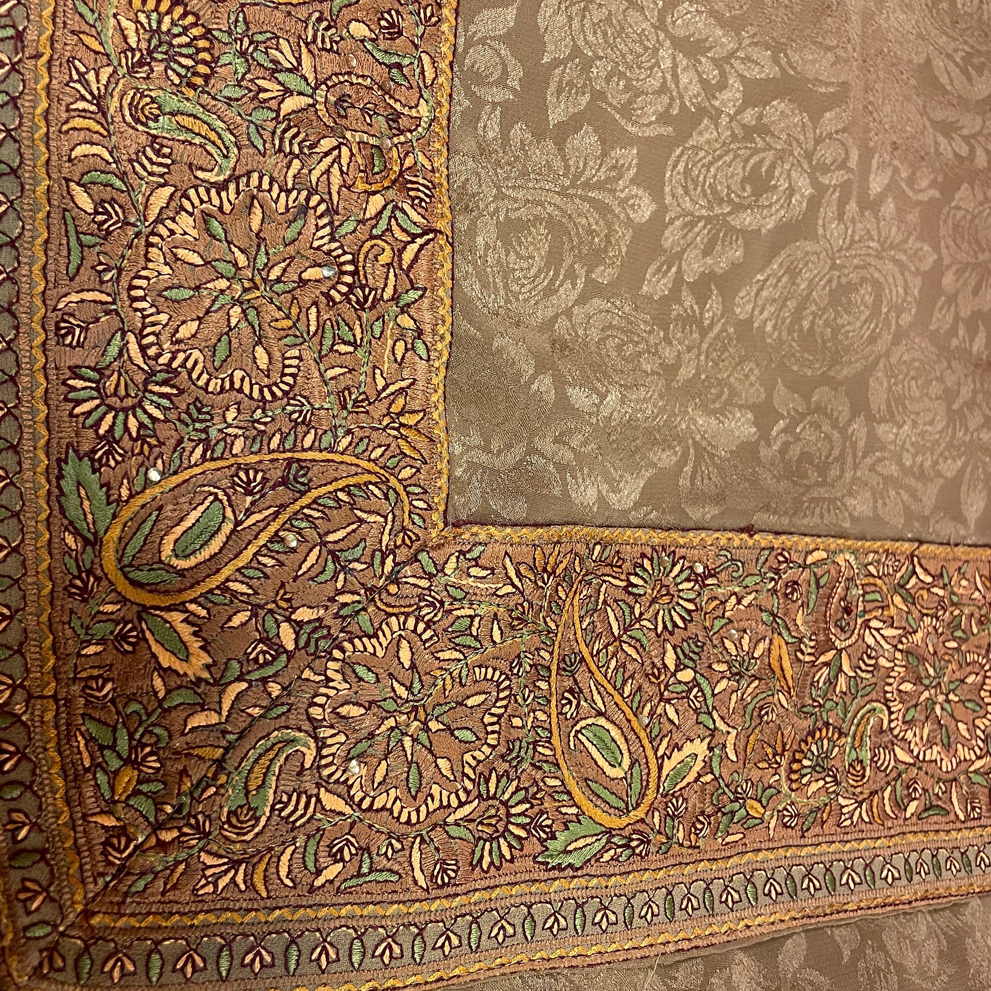 Tan Floral Silk Saree - Vintage India NYC