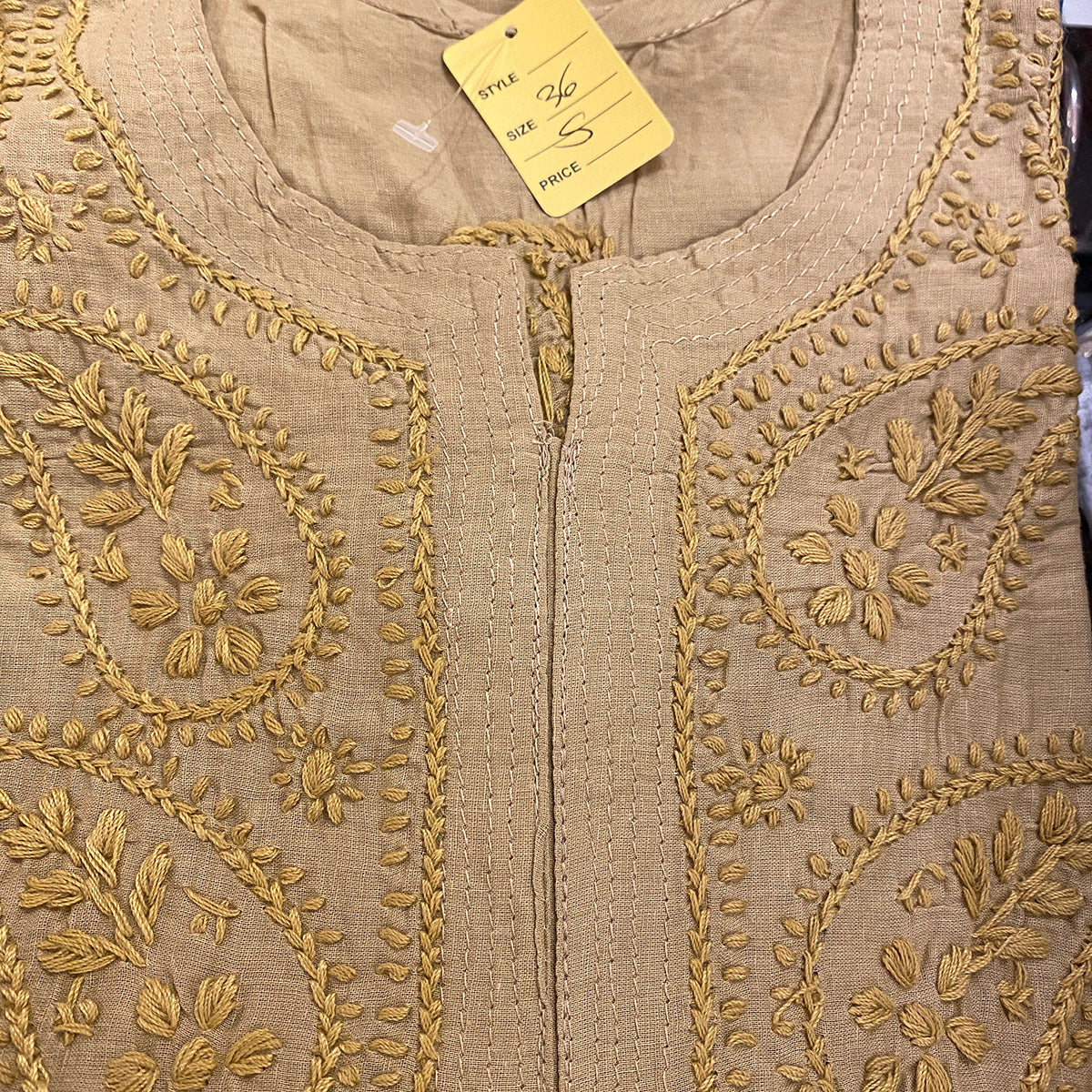 AR Long Embroidered Cotton Tunic kurtis- S - Vintage India NYC
