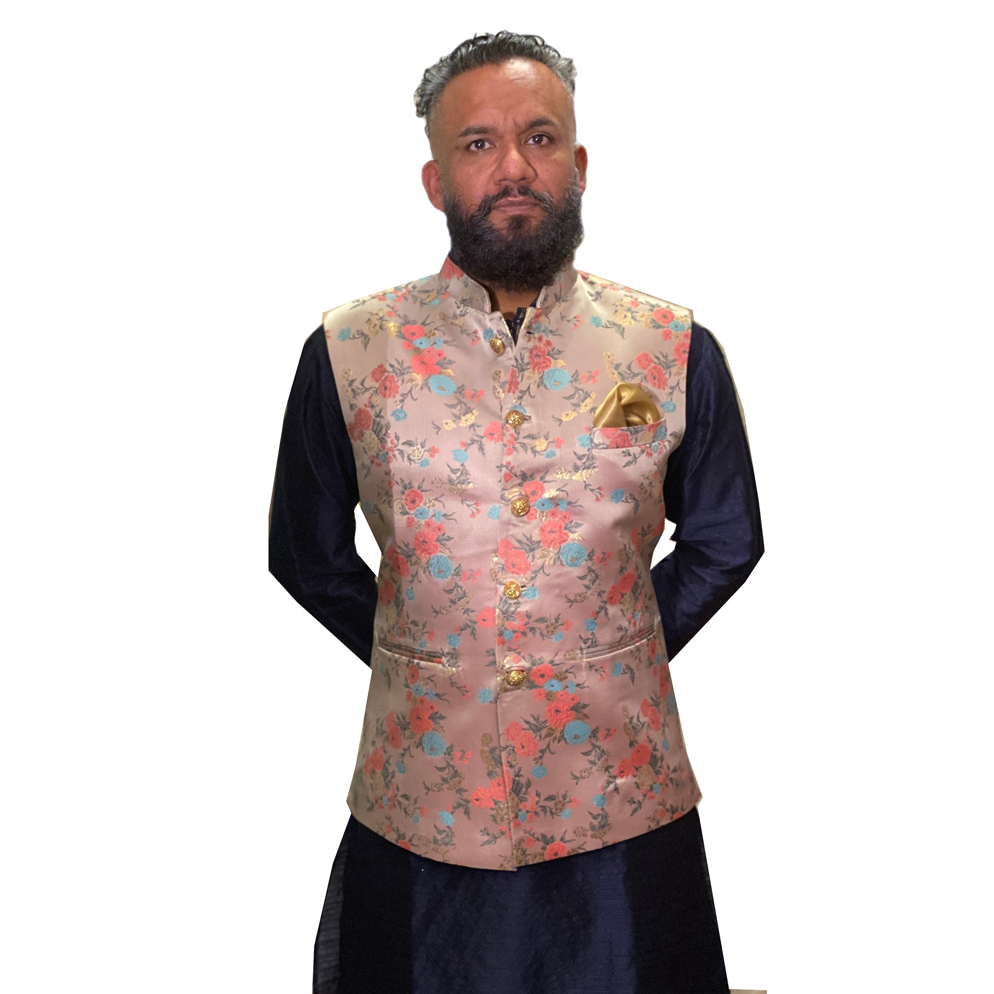 YD Silk Floral Nehru Vest-2 colors - Vintage India NYC