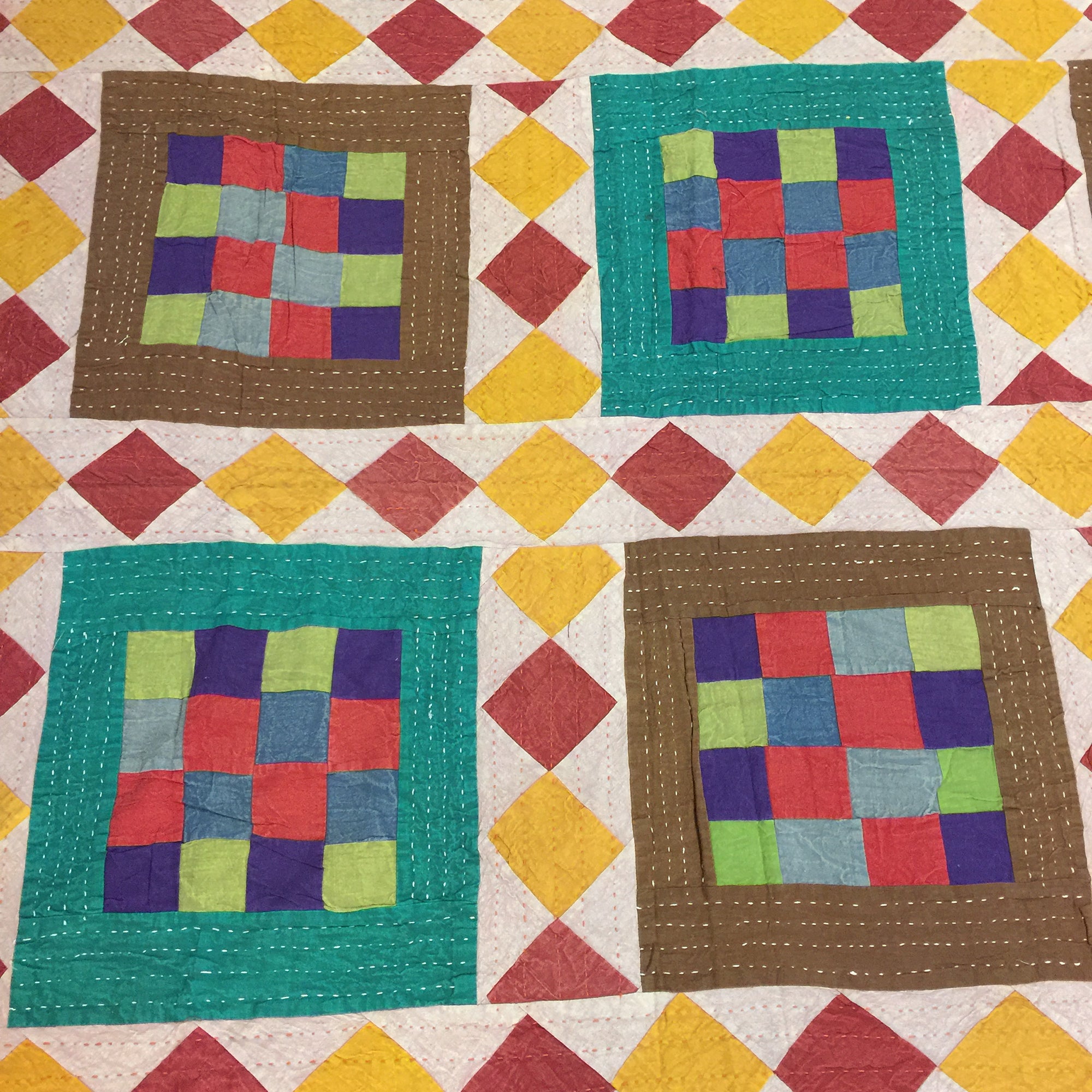 Checkered Patchwork Kantha Quilt-6 colors - Vintage India NYC