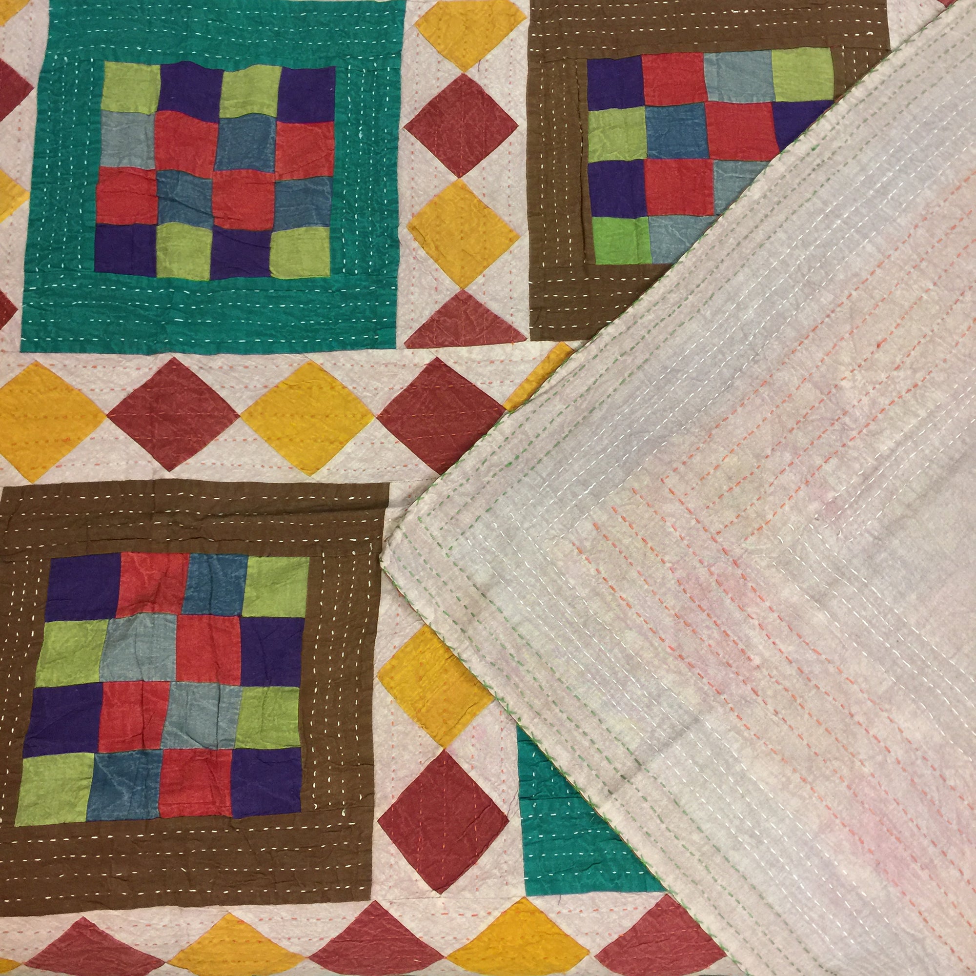 Checkered Patchwork Kantha Quilt-6 colors - Vintage India NYC