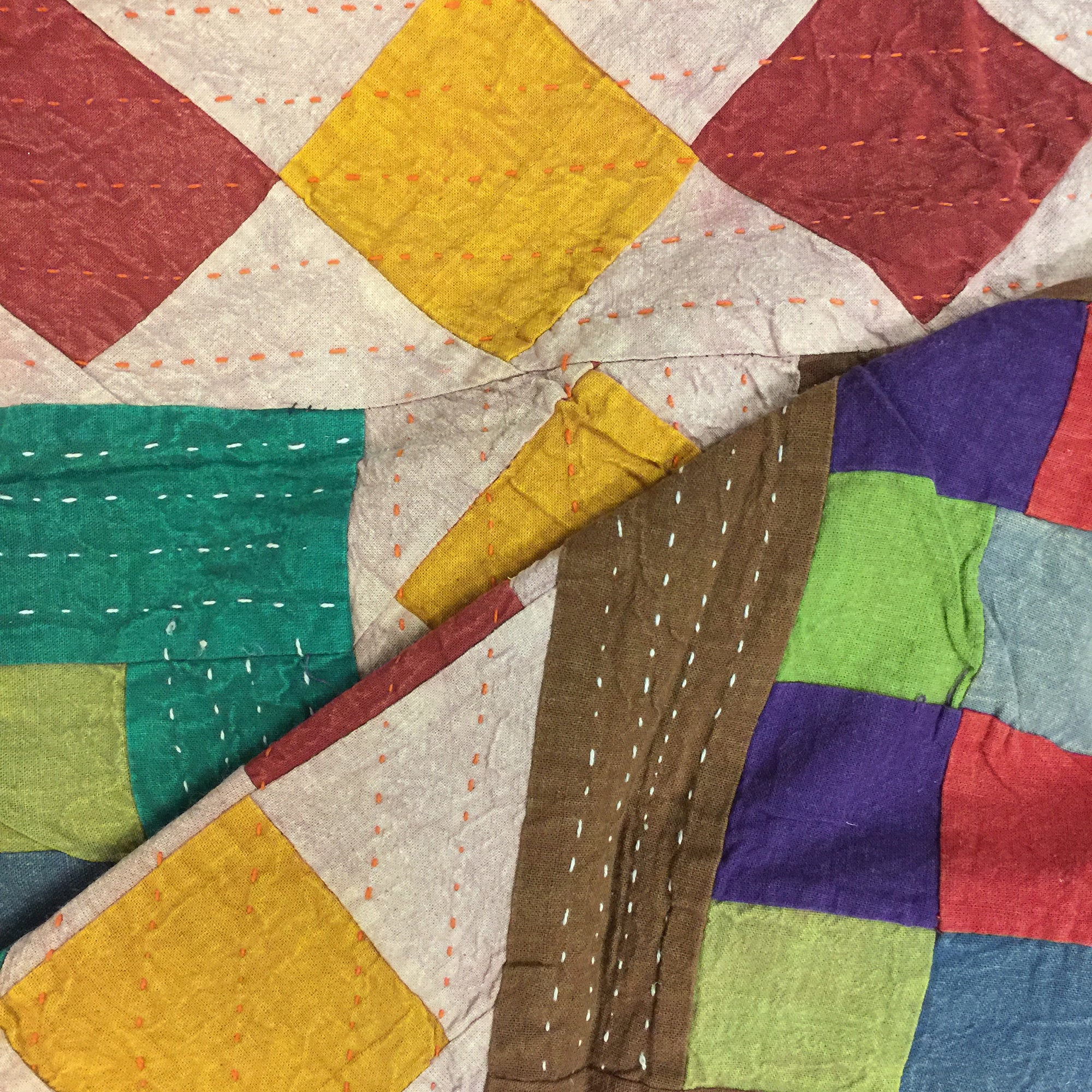 Checkered Patchwork Kantha Quilt-6 colors - Vintage India NYC