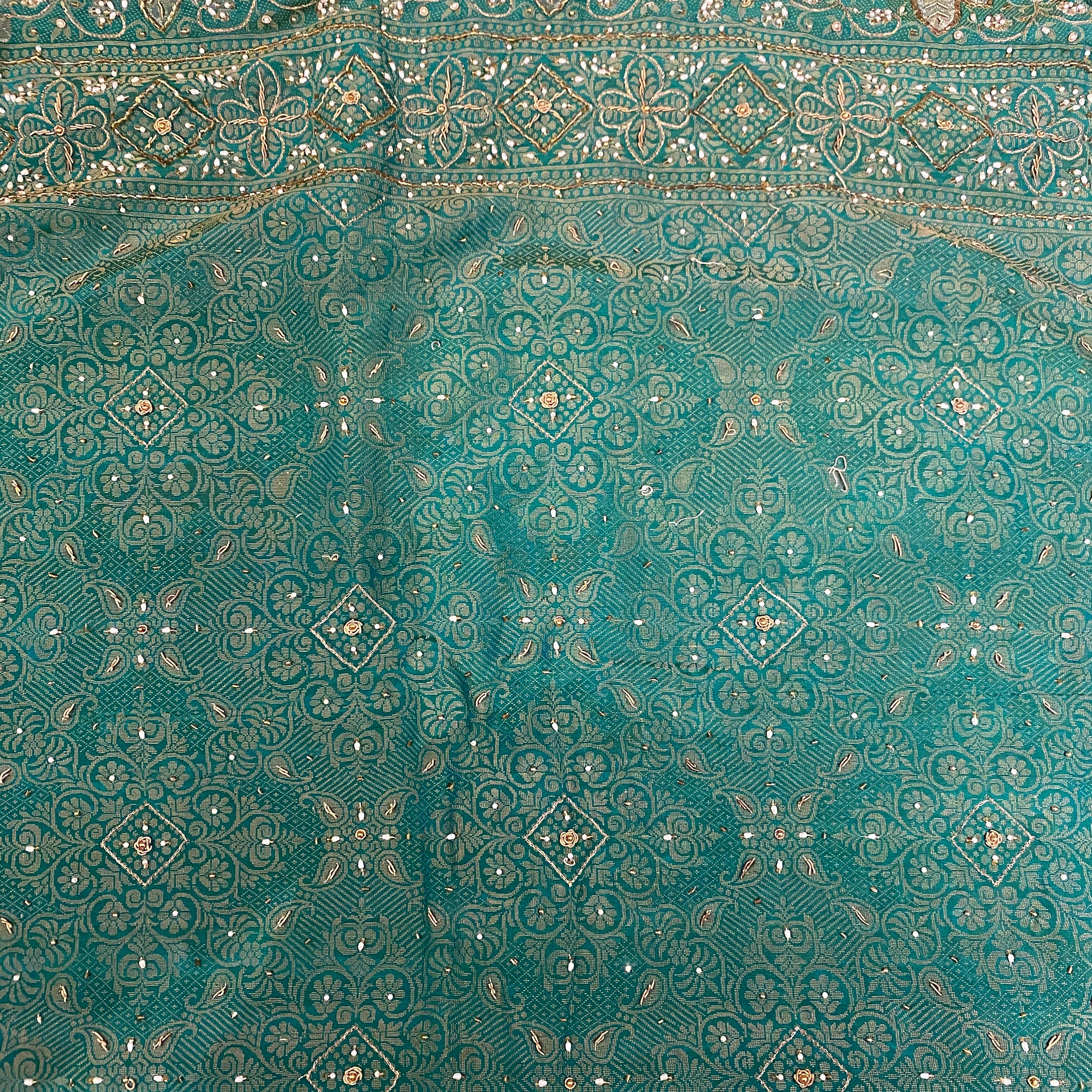 Teal Green Heavy Work Saree - Vintage India NYC