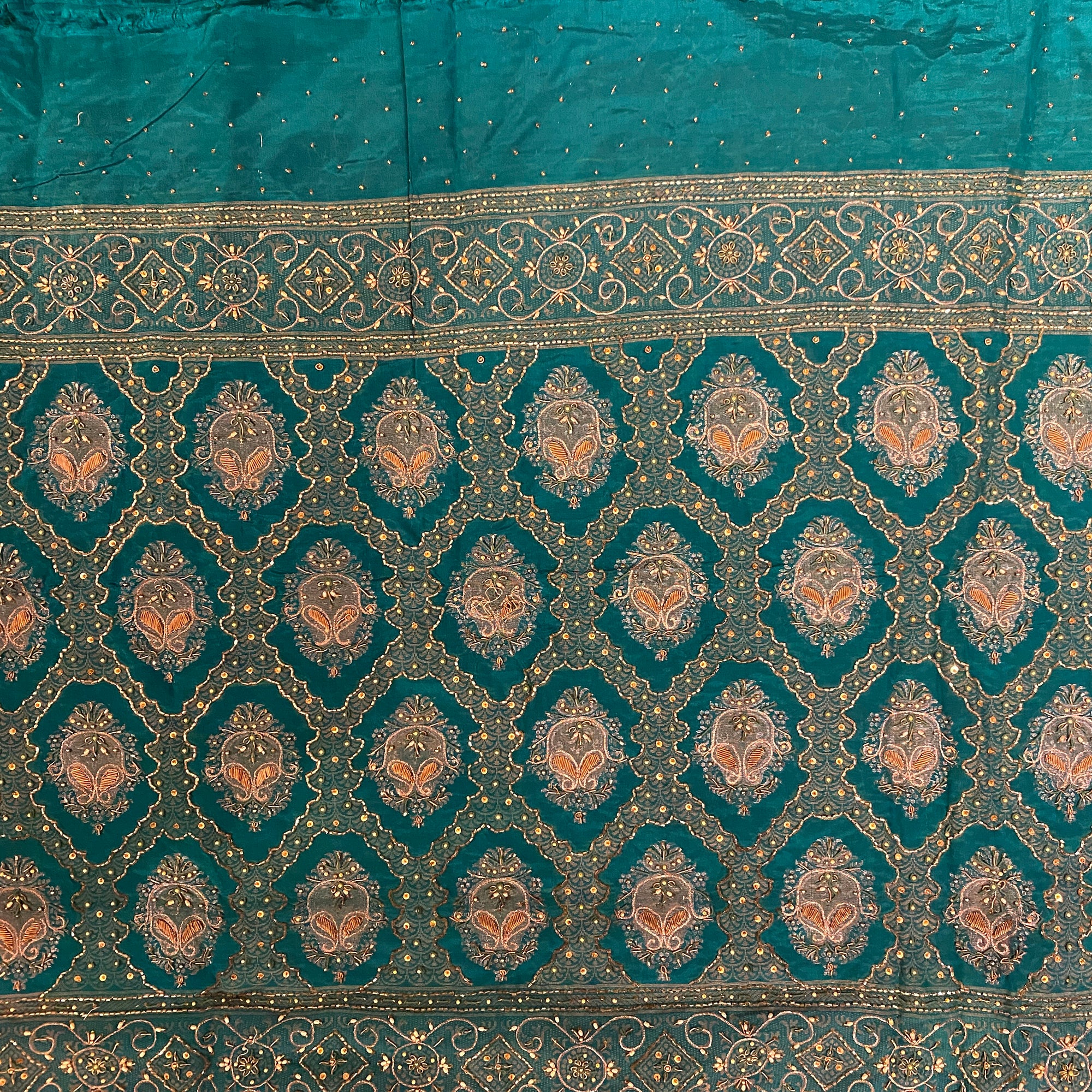 Teal Heavy Work Saree - Vintage India NYC
