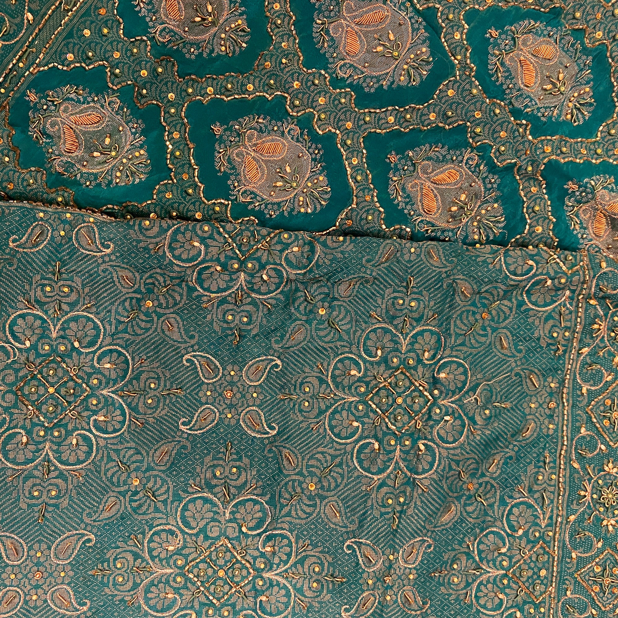Teal Heavy Work Saree - Vintage India NYC