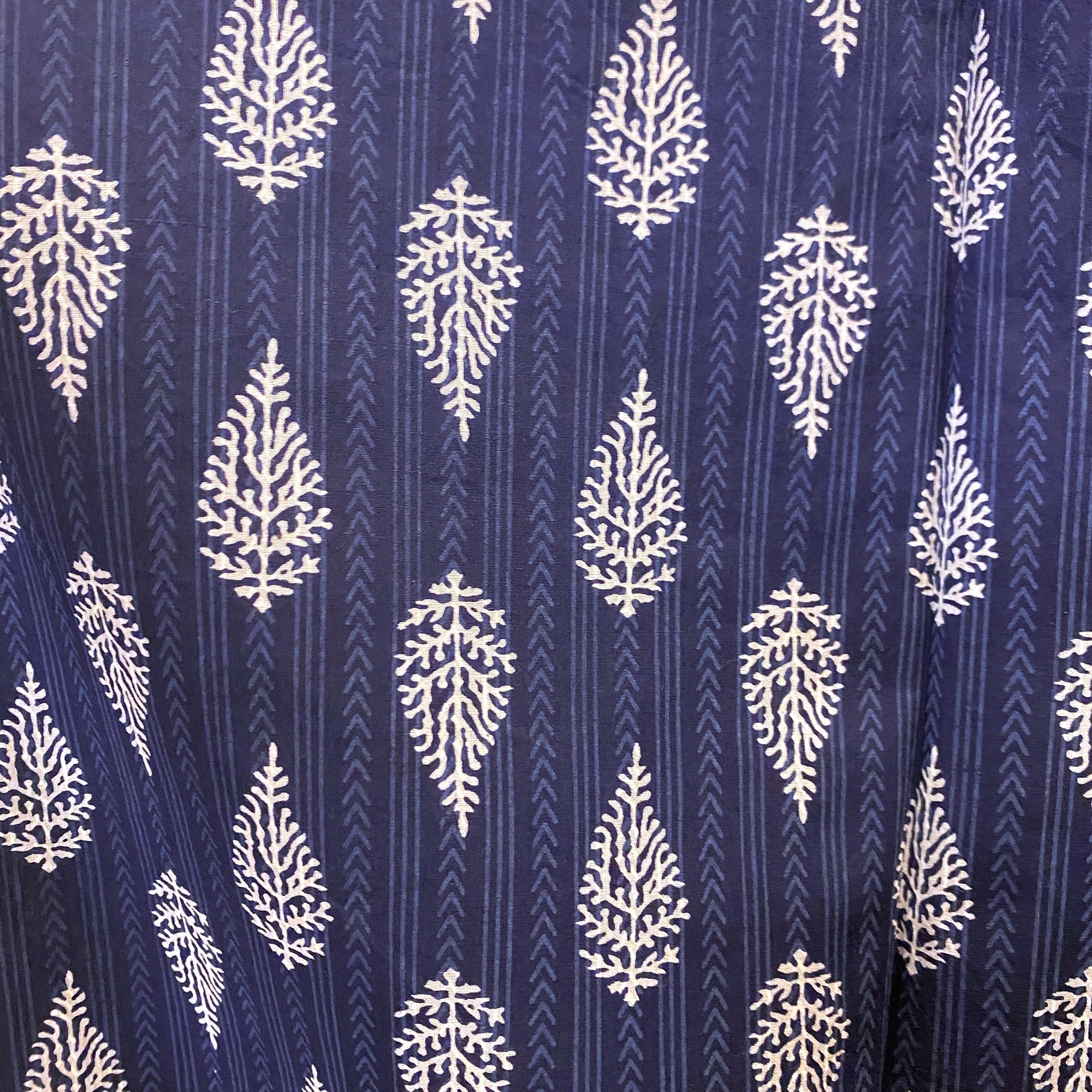 Navy & White Cotton Curtain Pair-5 Patterns - Vintage India NYC