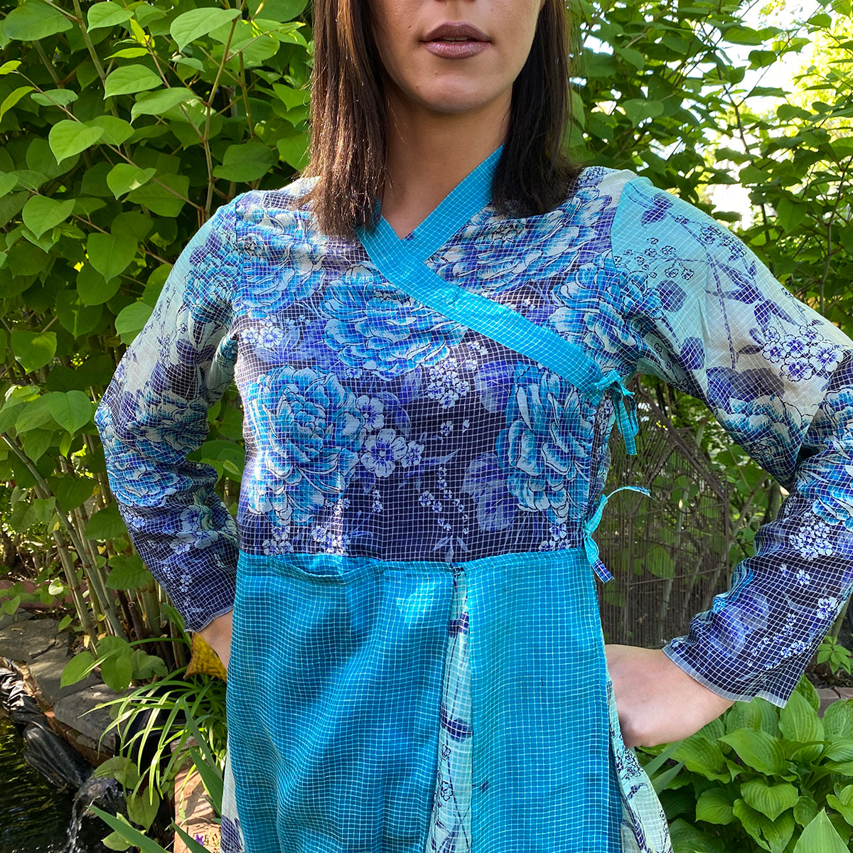 Turquioise Silk Wrap Dress - Vintage India NYC