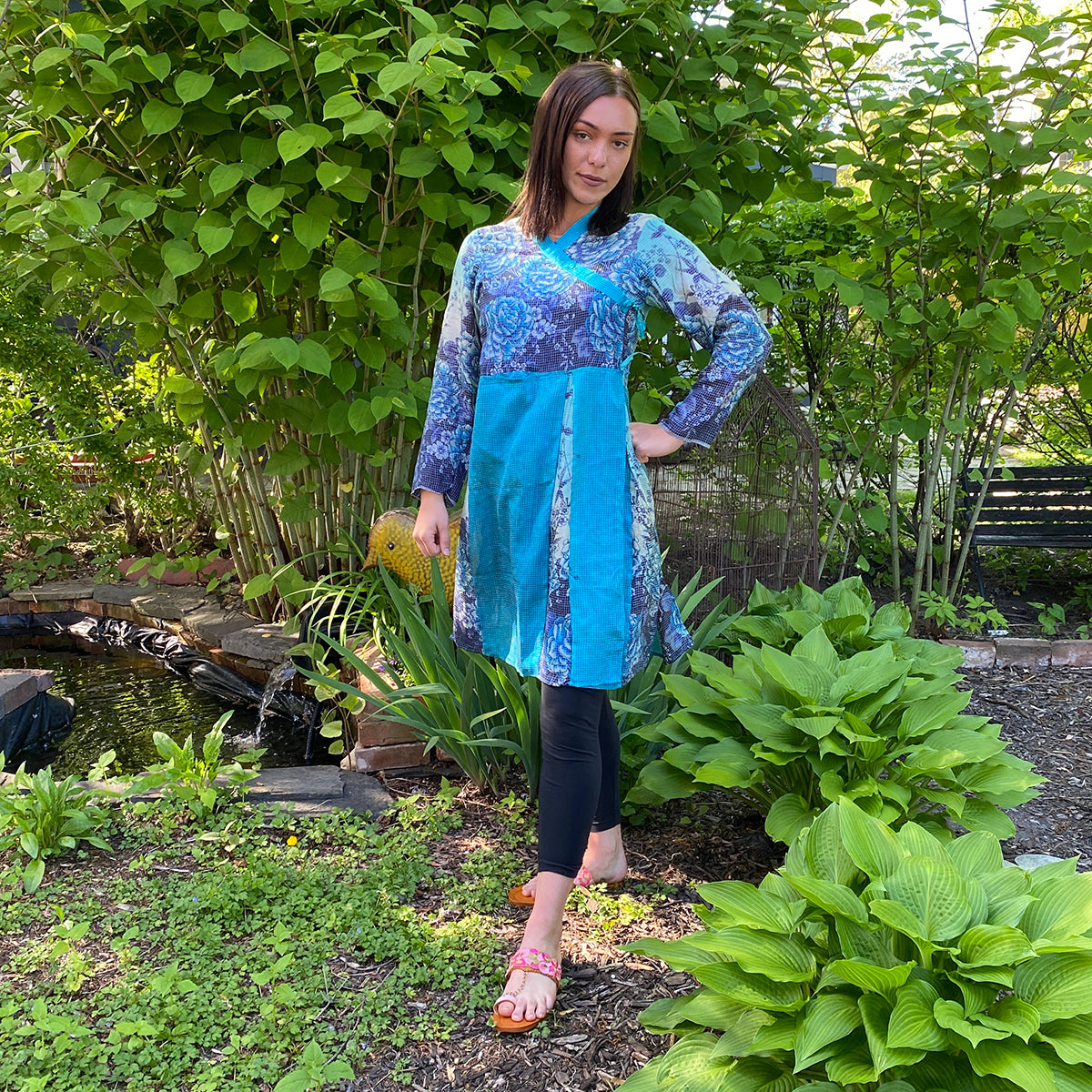 Turquioise Silk Wrap Dress - Vintage India NYC