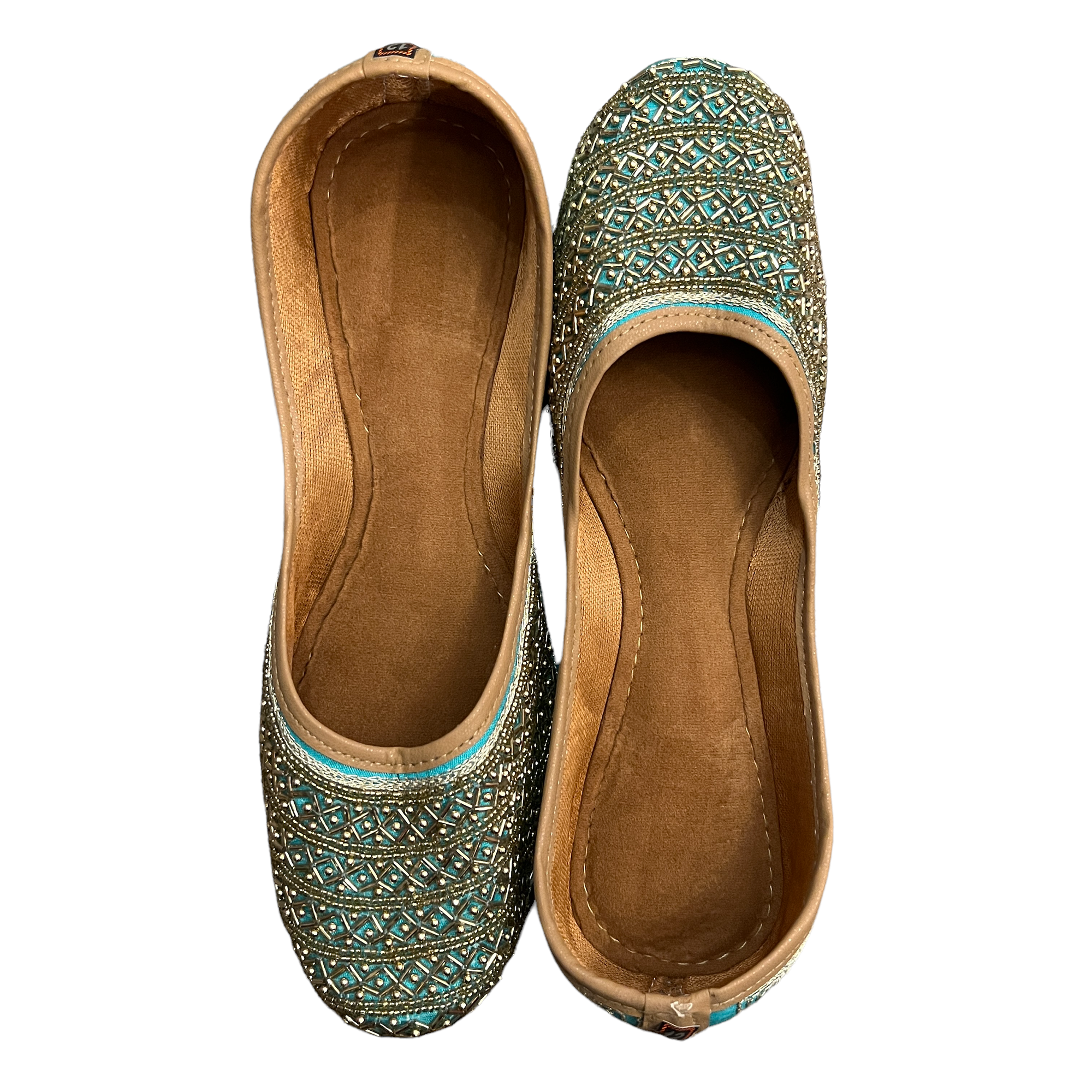 Turquoise Gold Beaded Juttis - Vintage India NYC