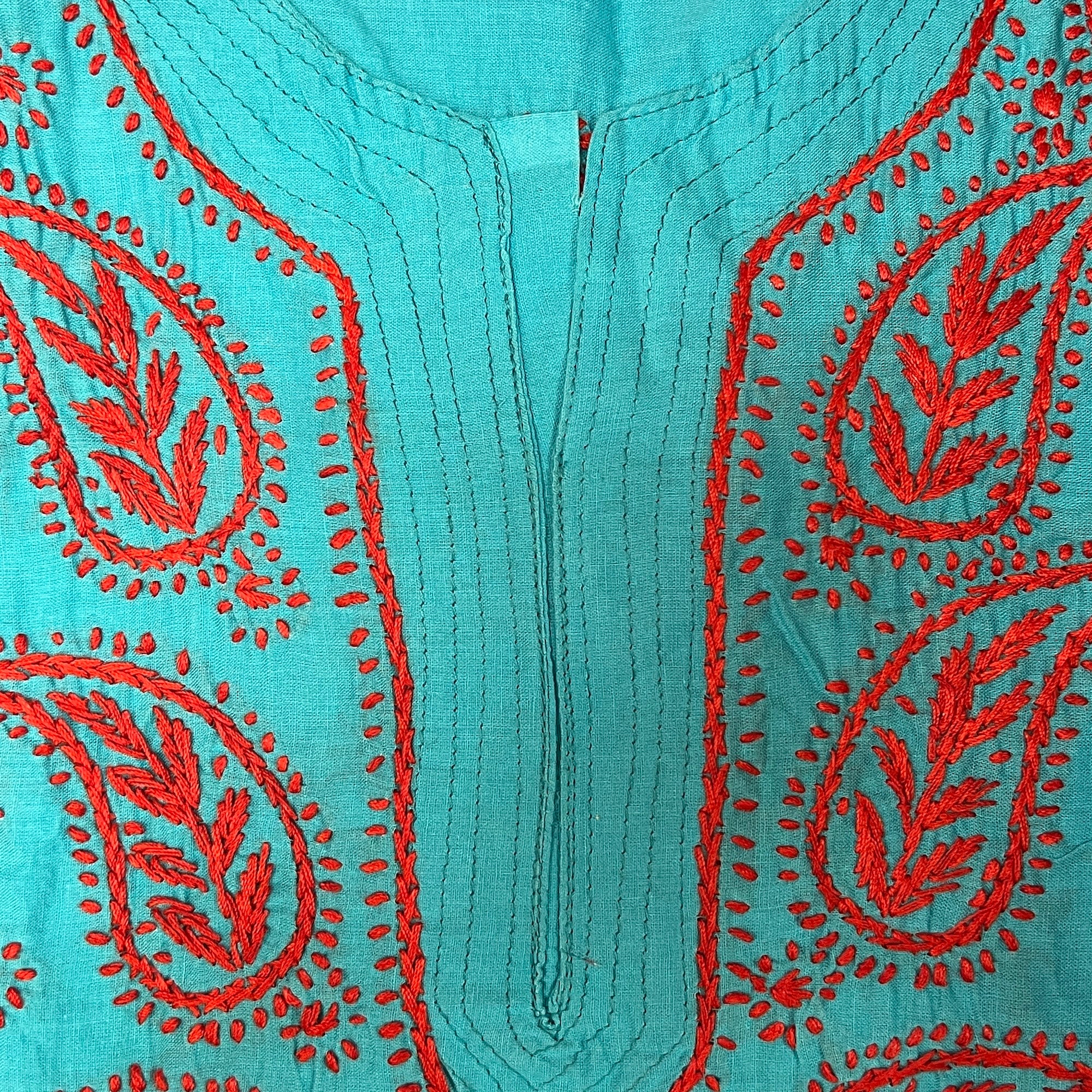 AR Long Embroidered Cotton Tunic Kurtis - M - Vintage India NYC