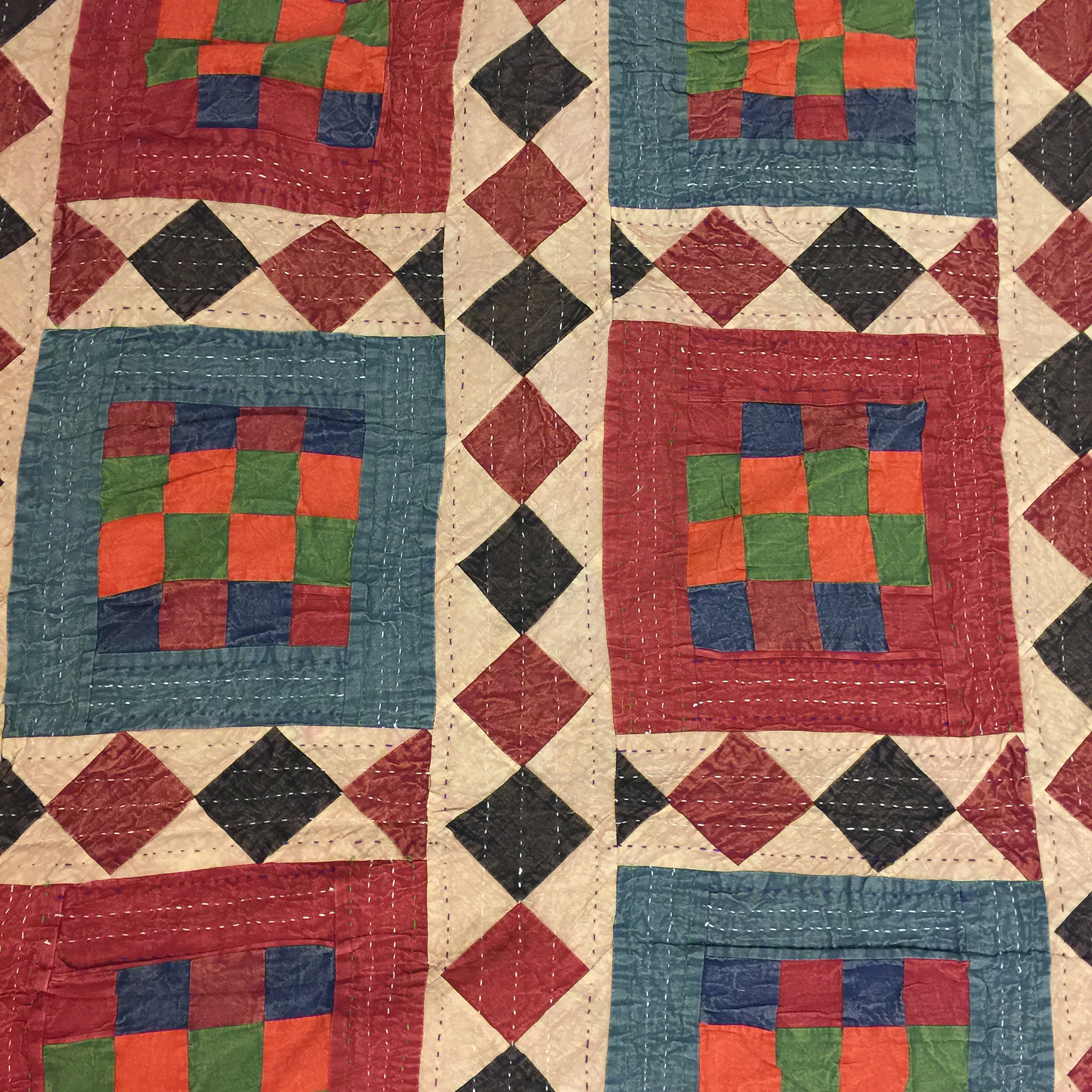 Checkered Patchwork Kantha Quilt-6 colors - Vintage India NYC