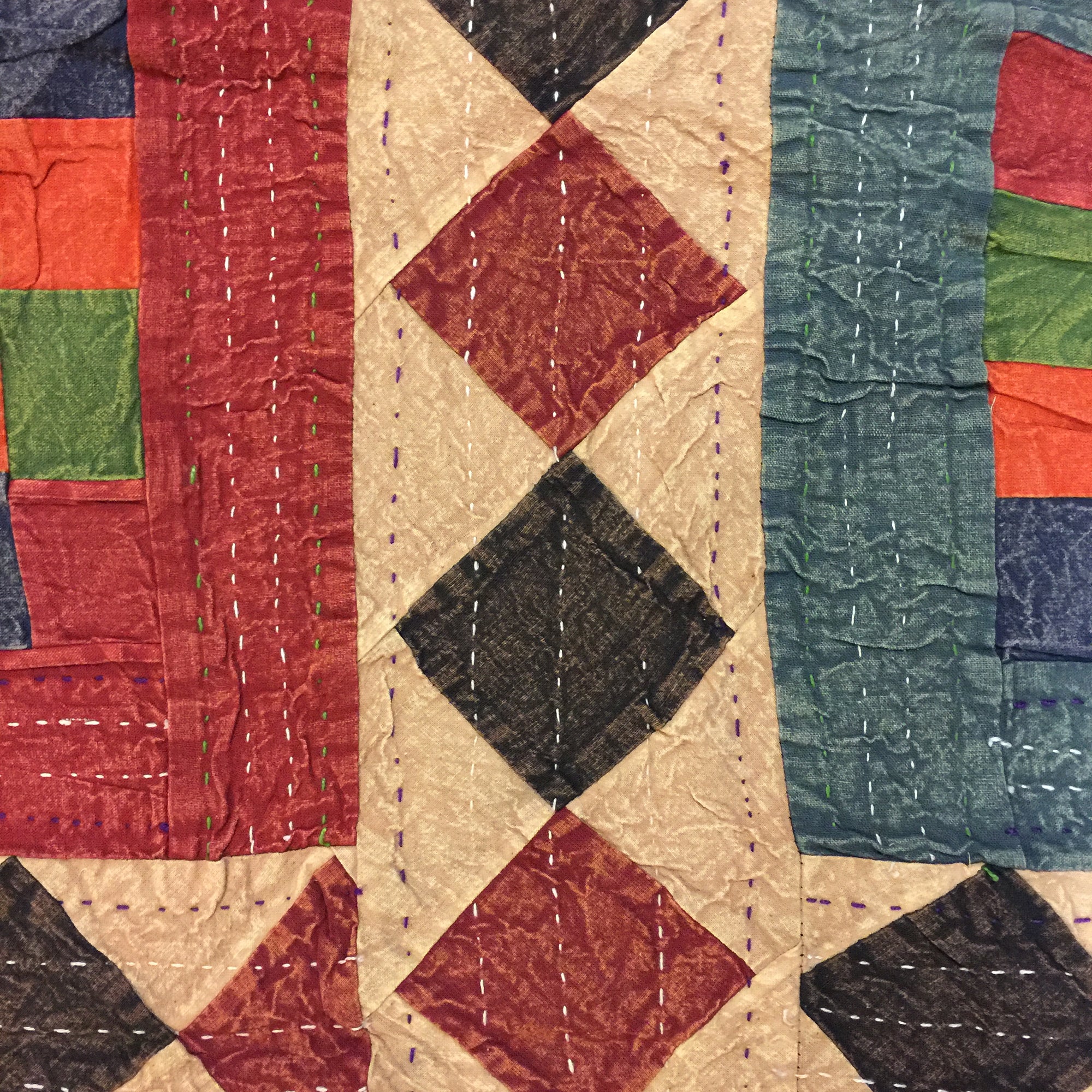 Checkered Patchwork Kantha Quilt-6 colors - Vintage India NYC