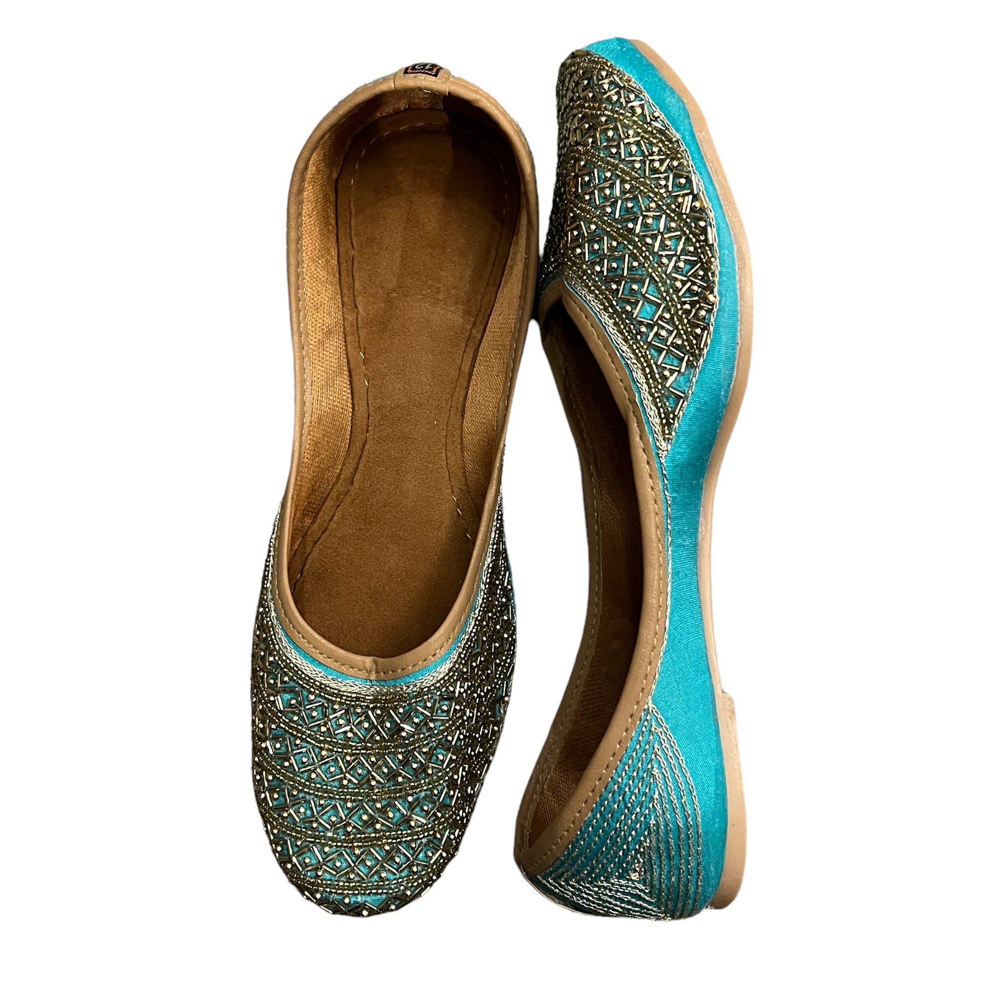 Turquoise Gold Beaded Juttis - Vintage India NYC