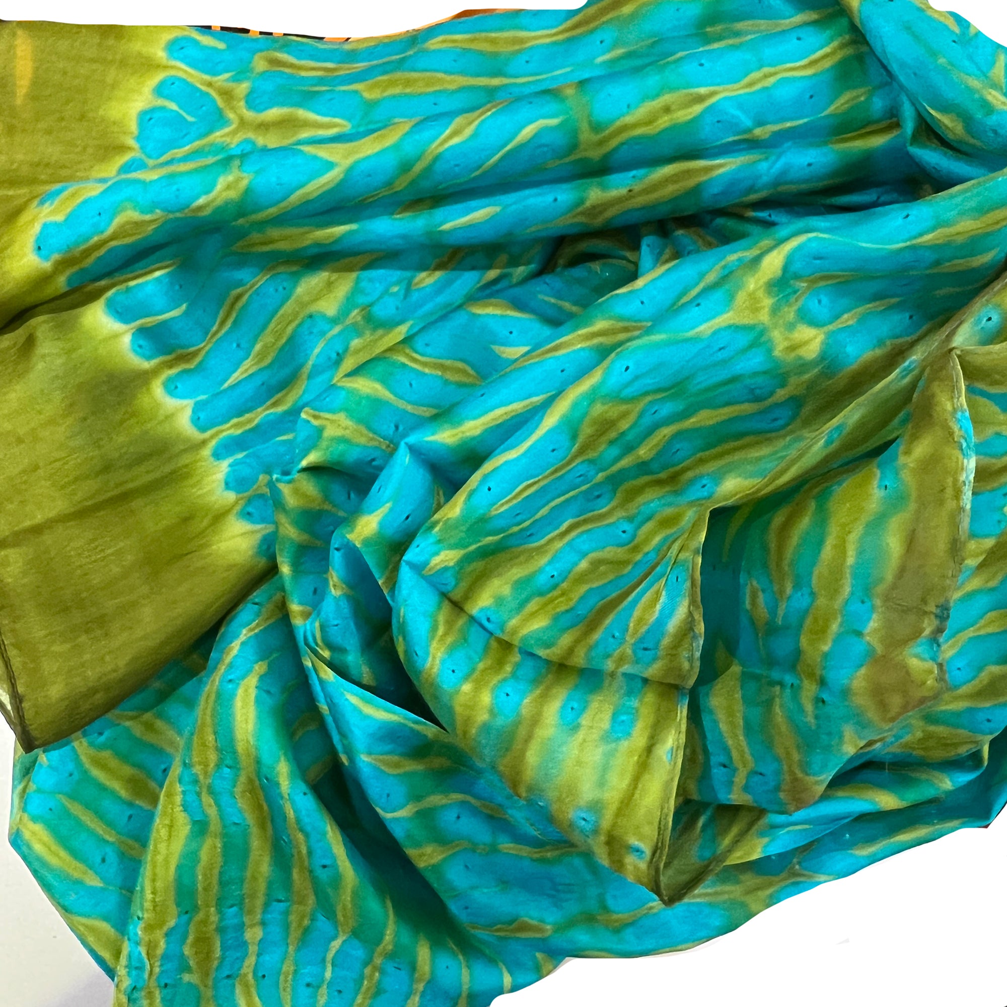 Blue Green Gold Shibori Silk Scarf - Vintage India NYC