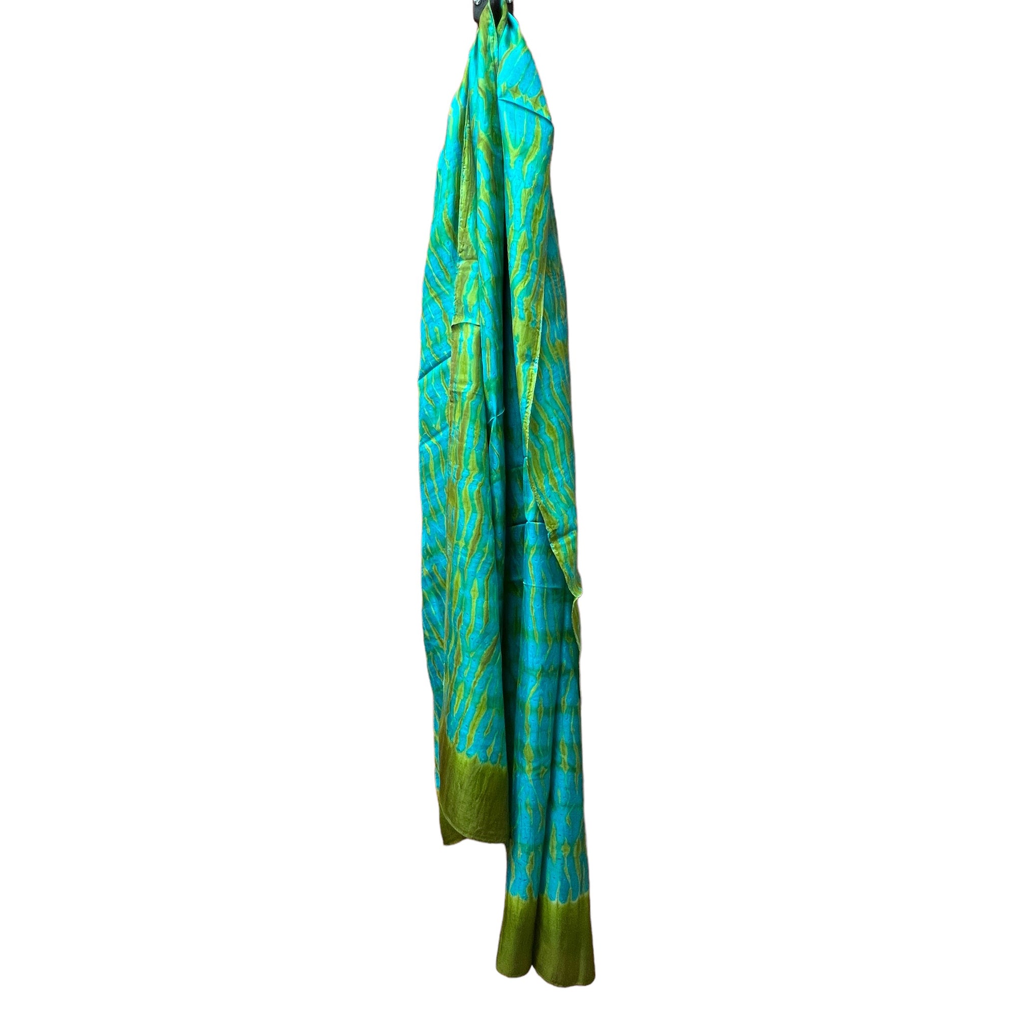 Blue Green Gold Shibori Silk Scarf - Vintage India NYC