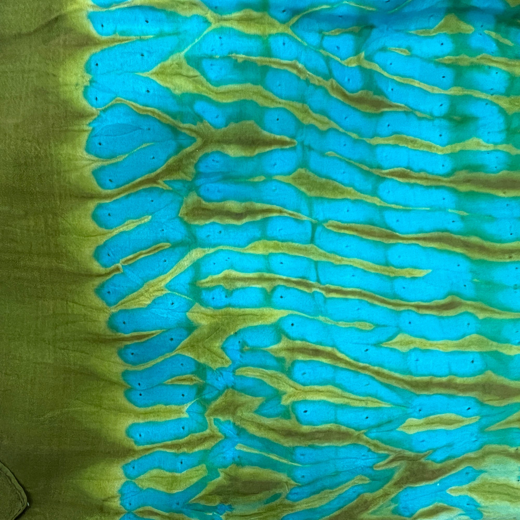 Blue Green Gold Shibori Silk Scarf - Vintage India NYC
