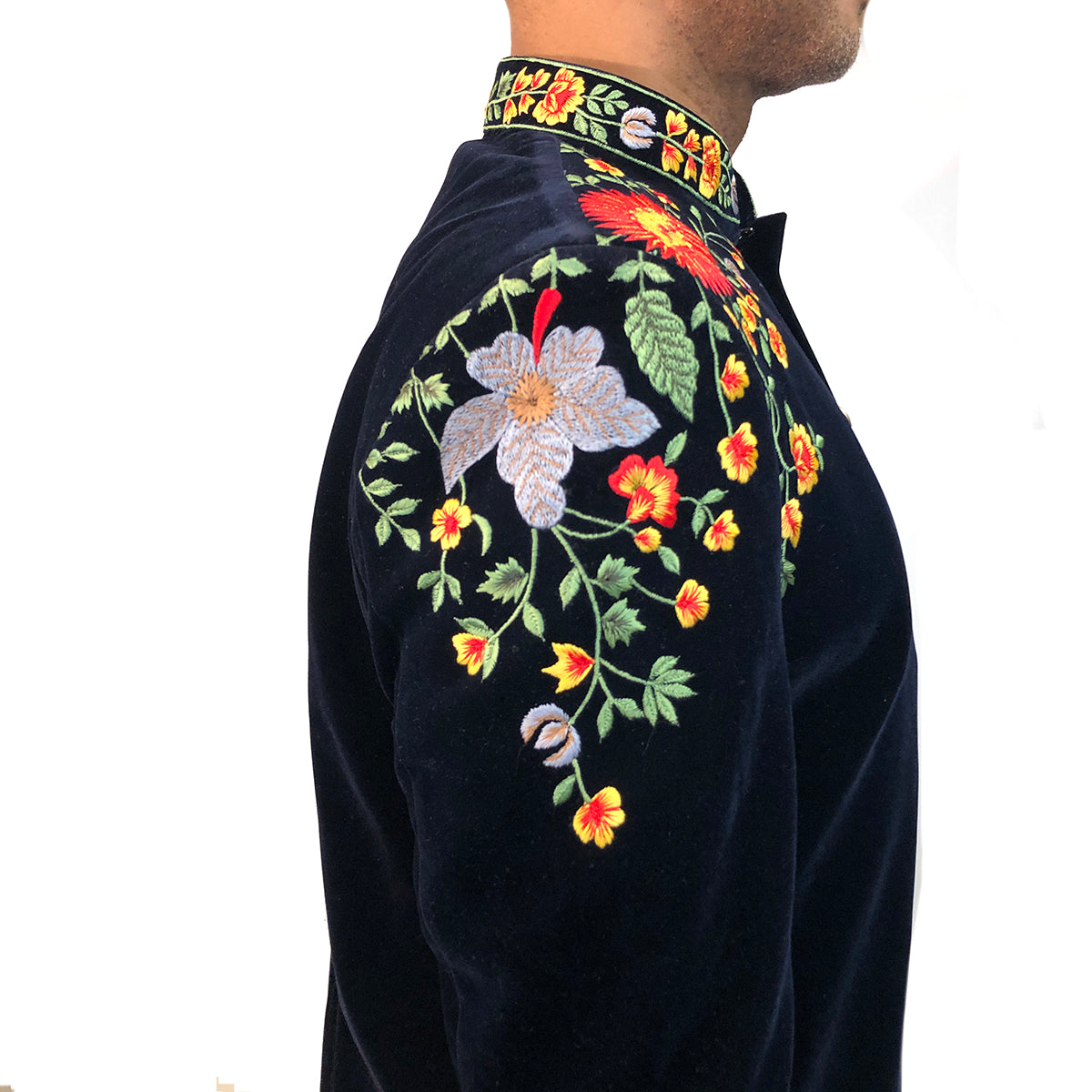 DK Navy Velvet Embroidered Sherwani - Vintage India NYC