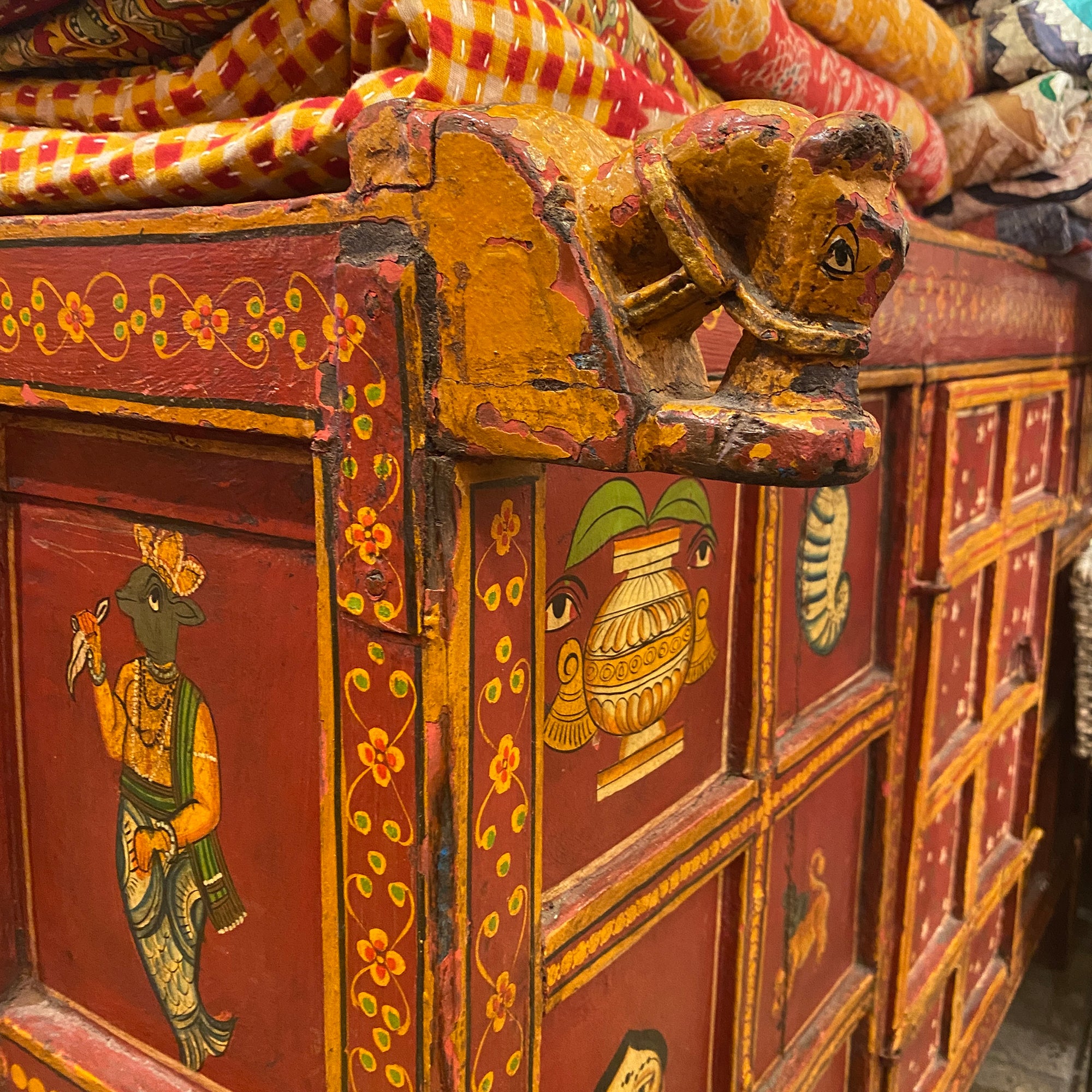 Handmade Vintage Painted Chest Cabinet - Vintage India NYC