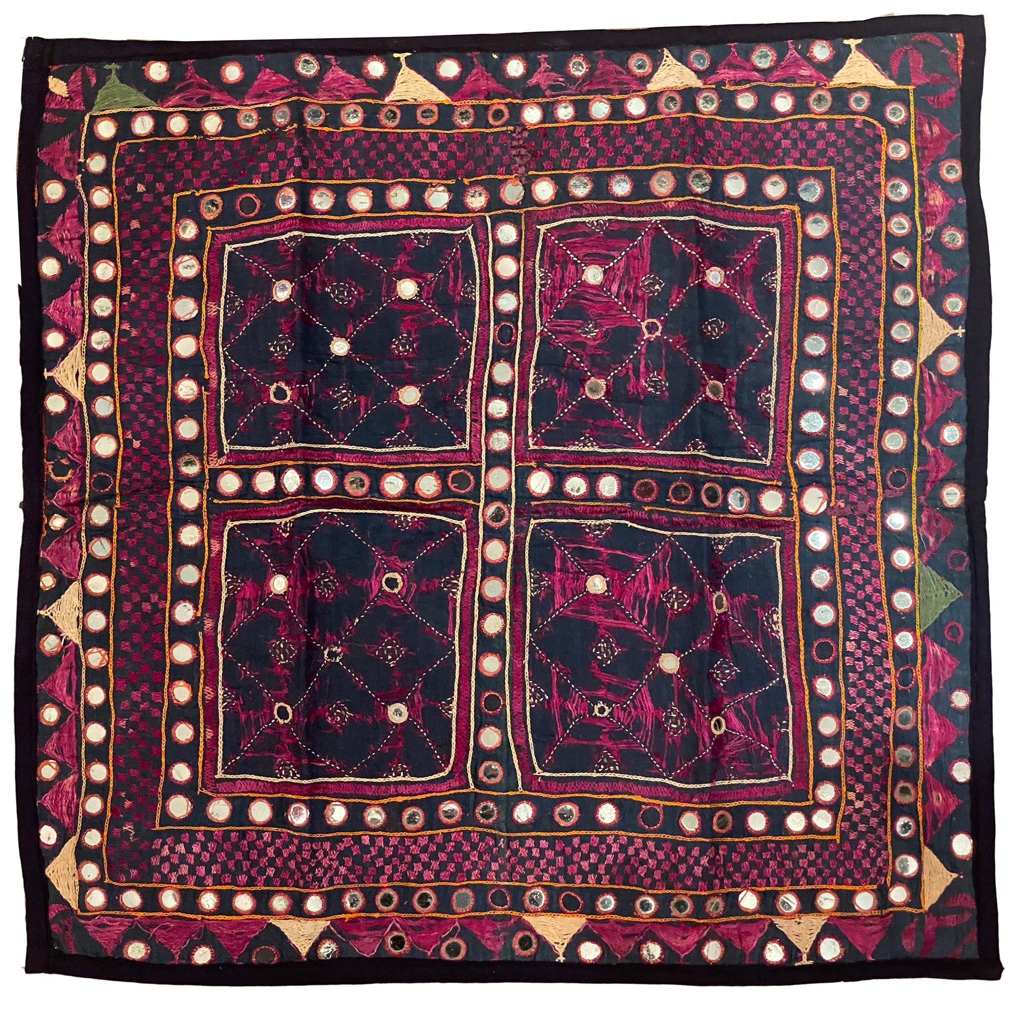 Vintage Embroidered Wallhanging- 23 x 23 - Vintage India NYC