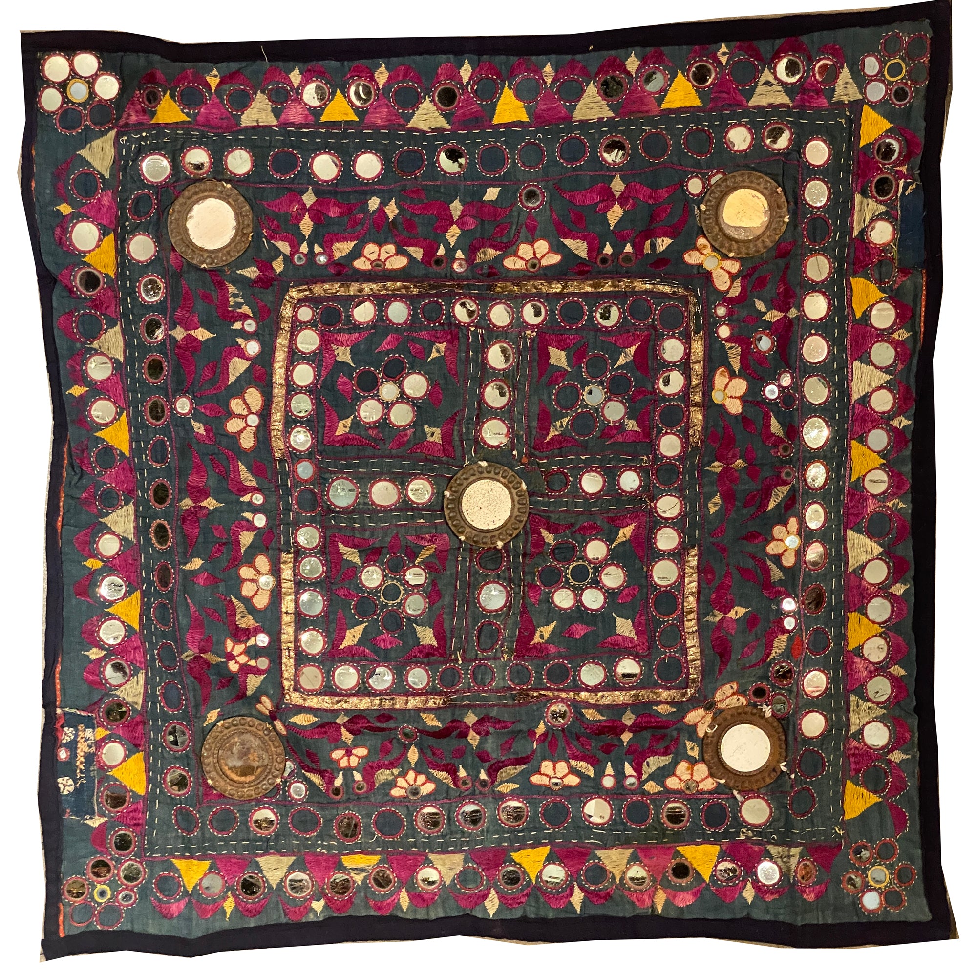 Vintage Embroidered Wallhanging- 23 x 23 - Vintage India NYC
