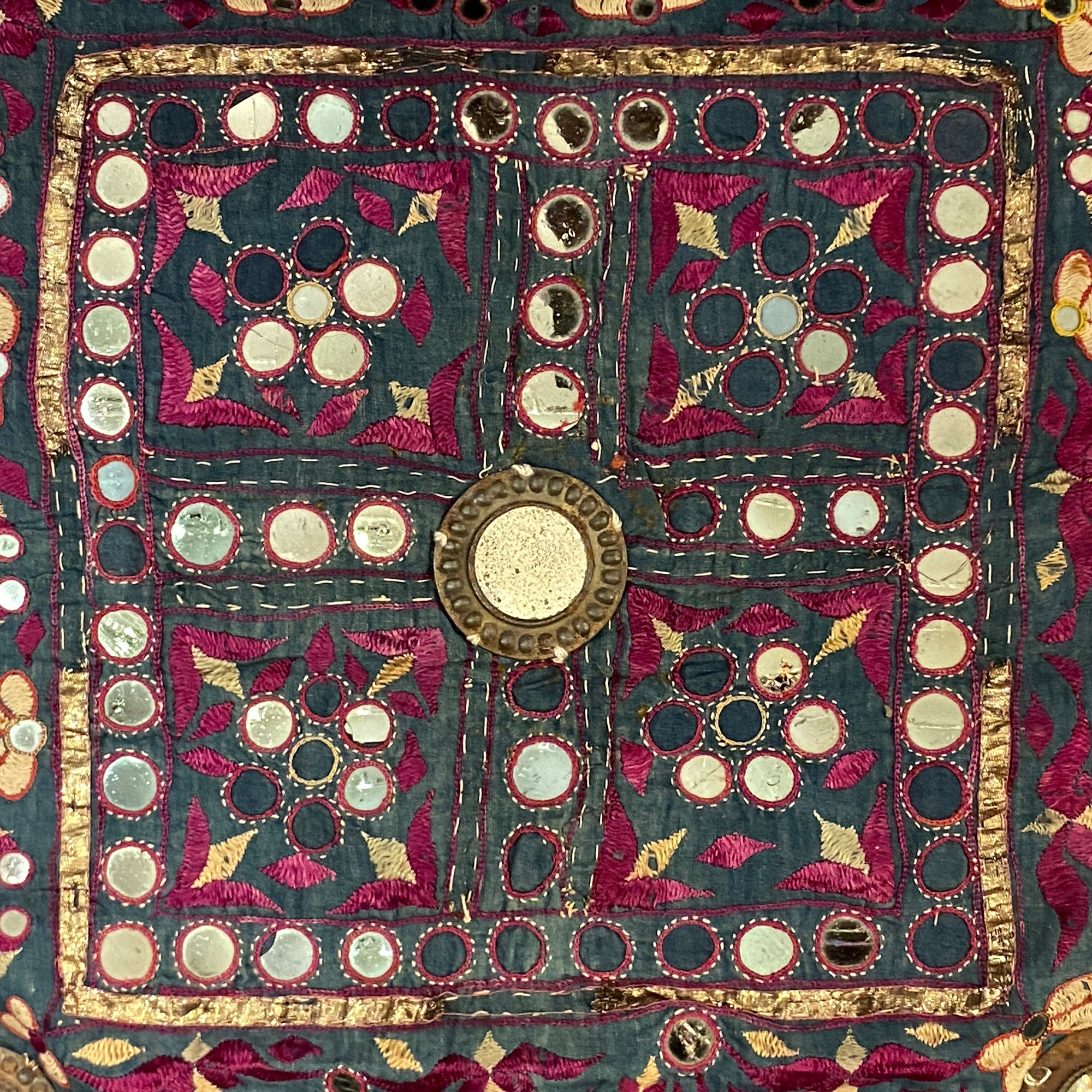 Vintage Embroidered Wallhanging- 23 x 23 - Vintage India NYC