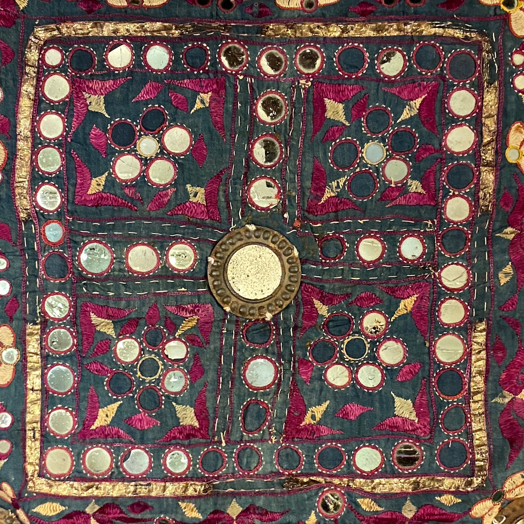 Vintage Embroidered Wallhanging- 23 x 23 - Vintage India NYC