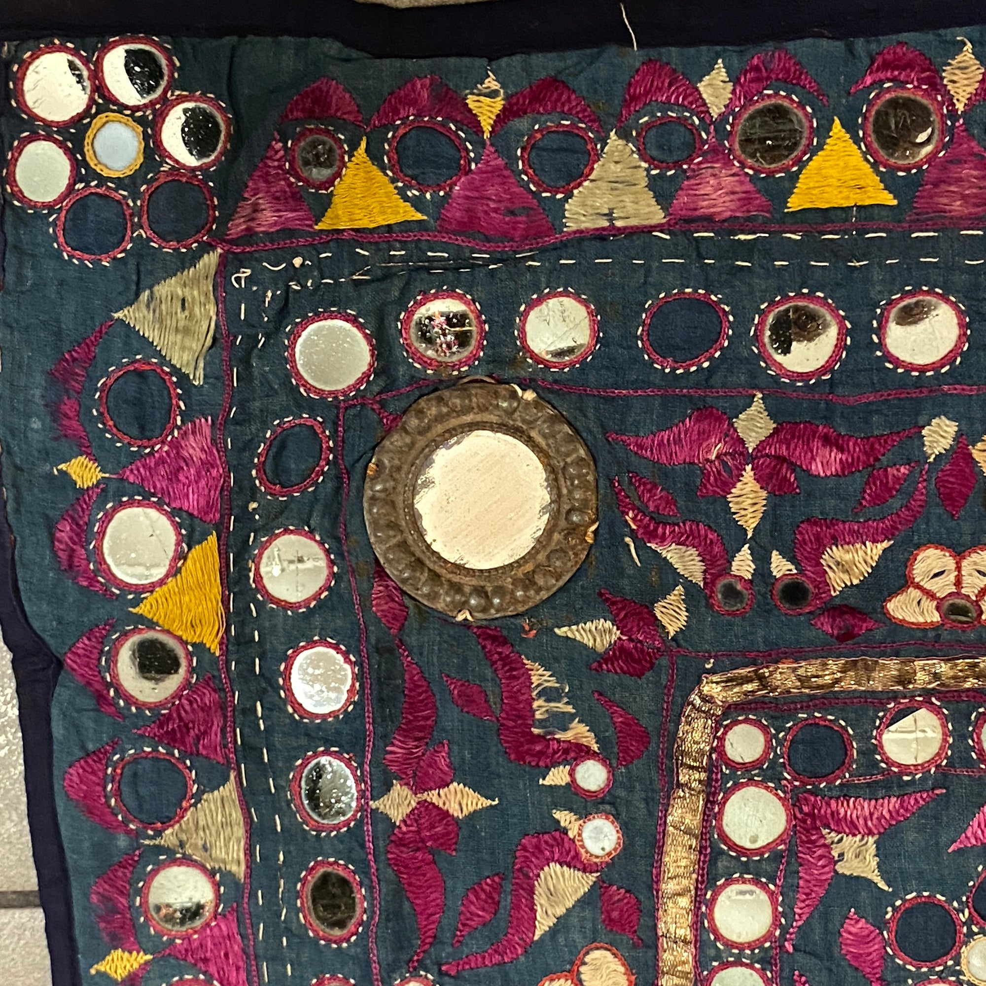 Vintage Embroidered Wallhanging- 23 x 23 - Vintage India NYC