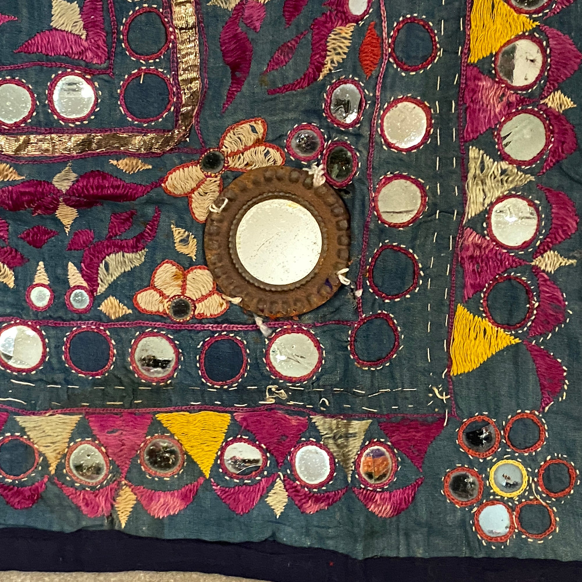 Vintage Embroidered Wallhanging- 23 x 23 - Vintage India NYC