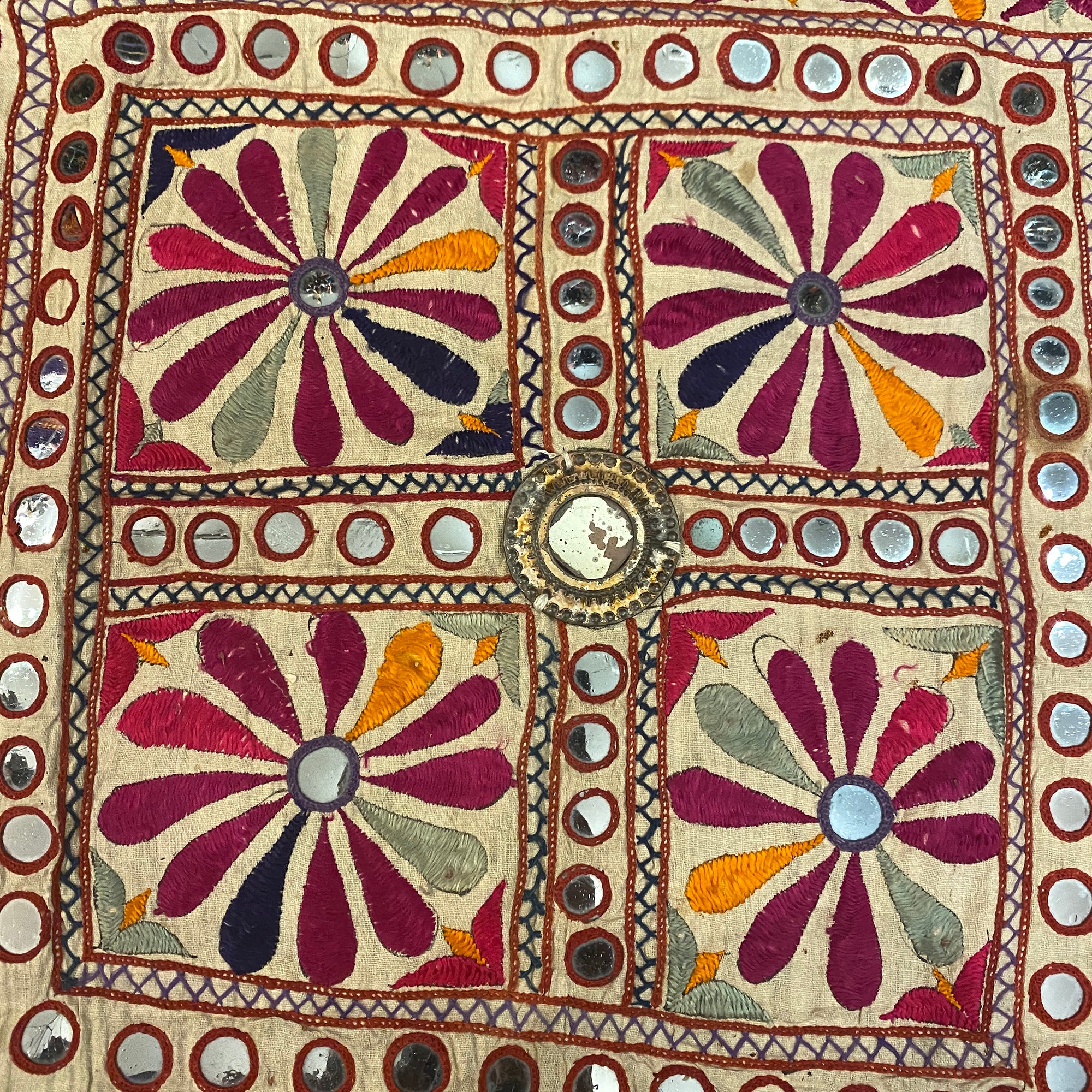 Vintage Embroidered Wallhanging-24 x 24.5 - Vintage India NYC