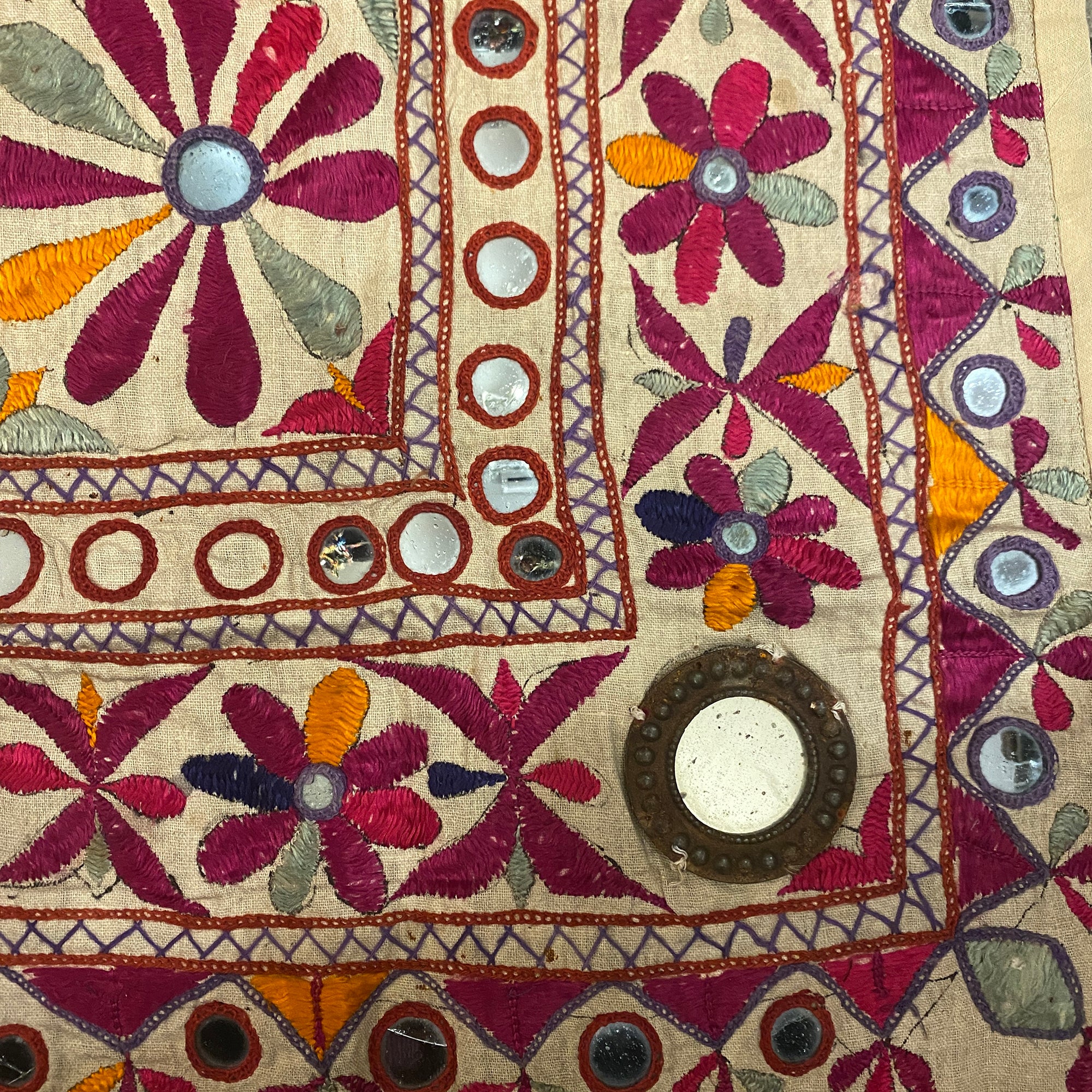 Vintage Embroidered Wallhanging-24 x 24.5 - Vintage India NYC