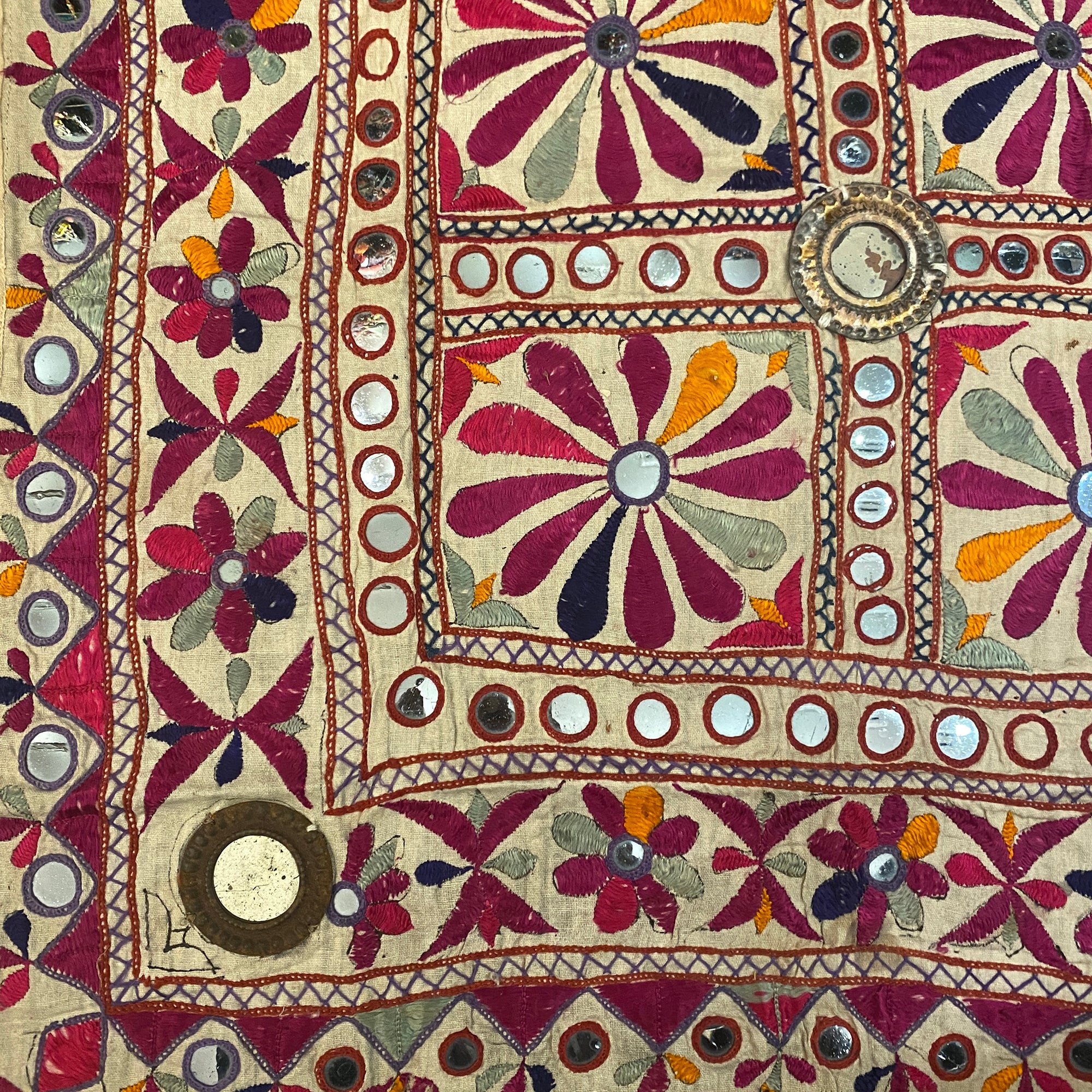 Vintage Embroidered Wallhanging-24 x 24.5 - Vintage India NYC