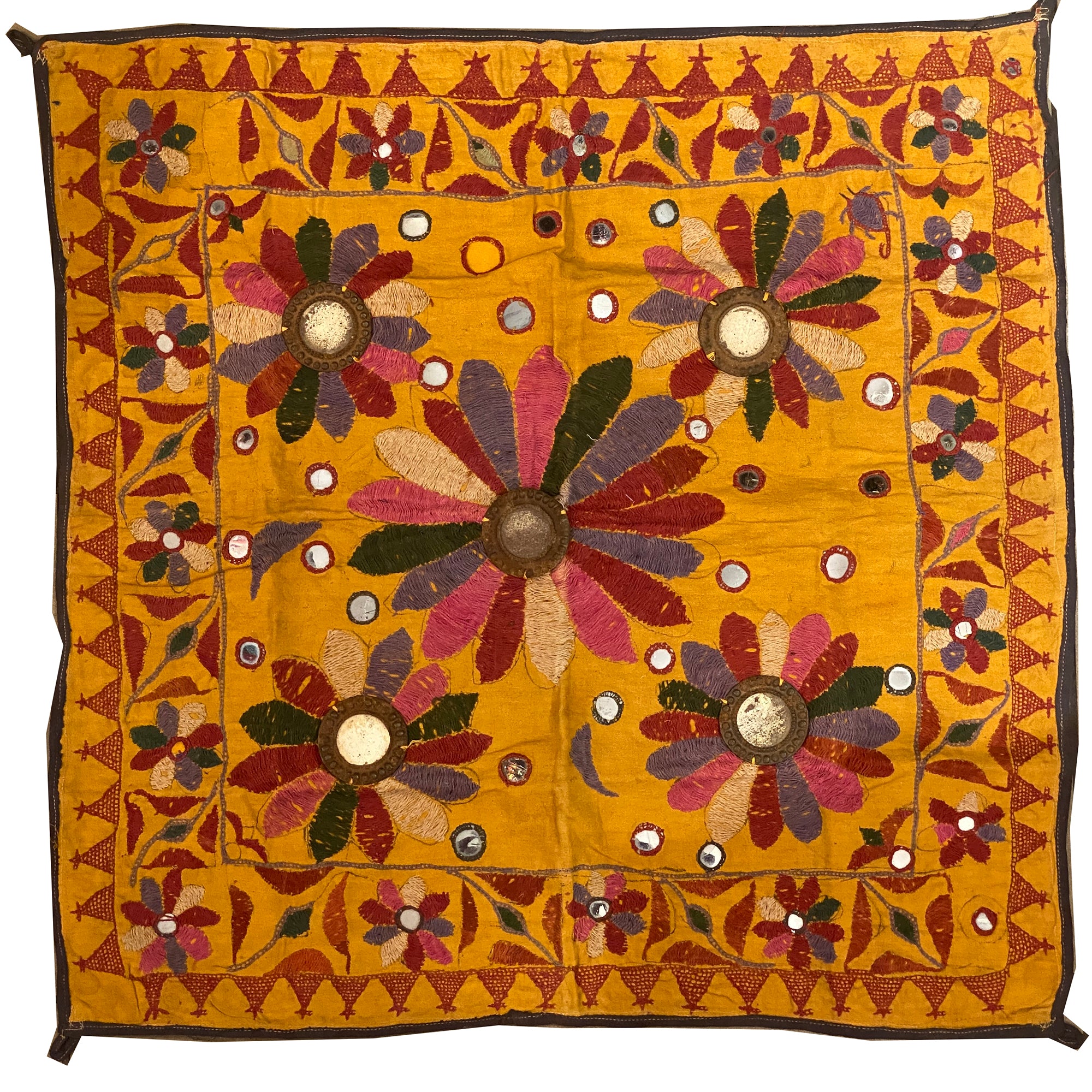 Vintage Embroidered Wallhanging-24 x 24 - Vintage India NYC