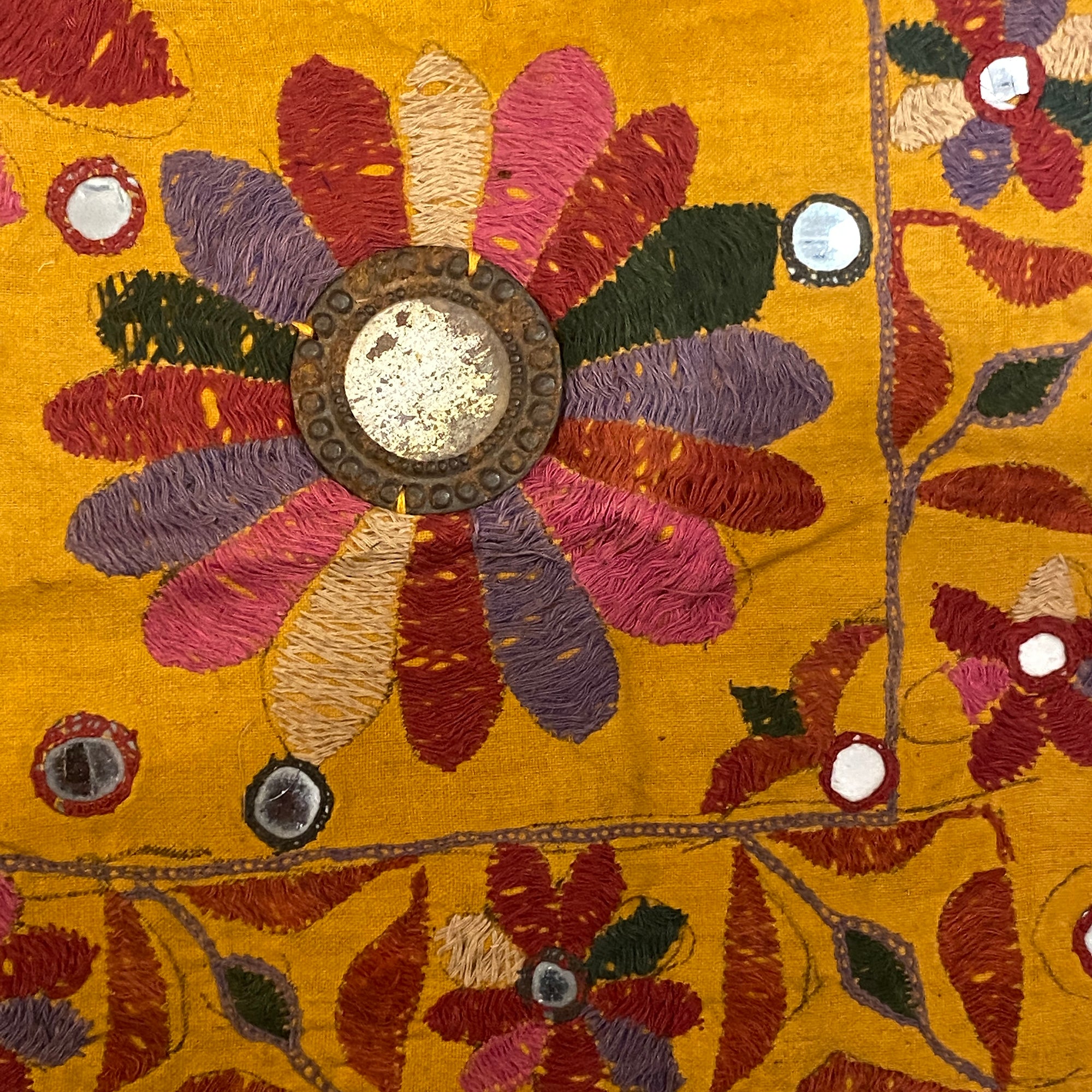 Vintage Embroidered Wallhanging-24 x 24 - Vintage India NYC