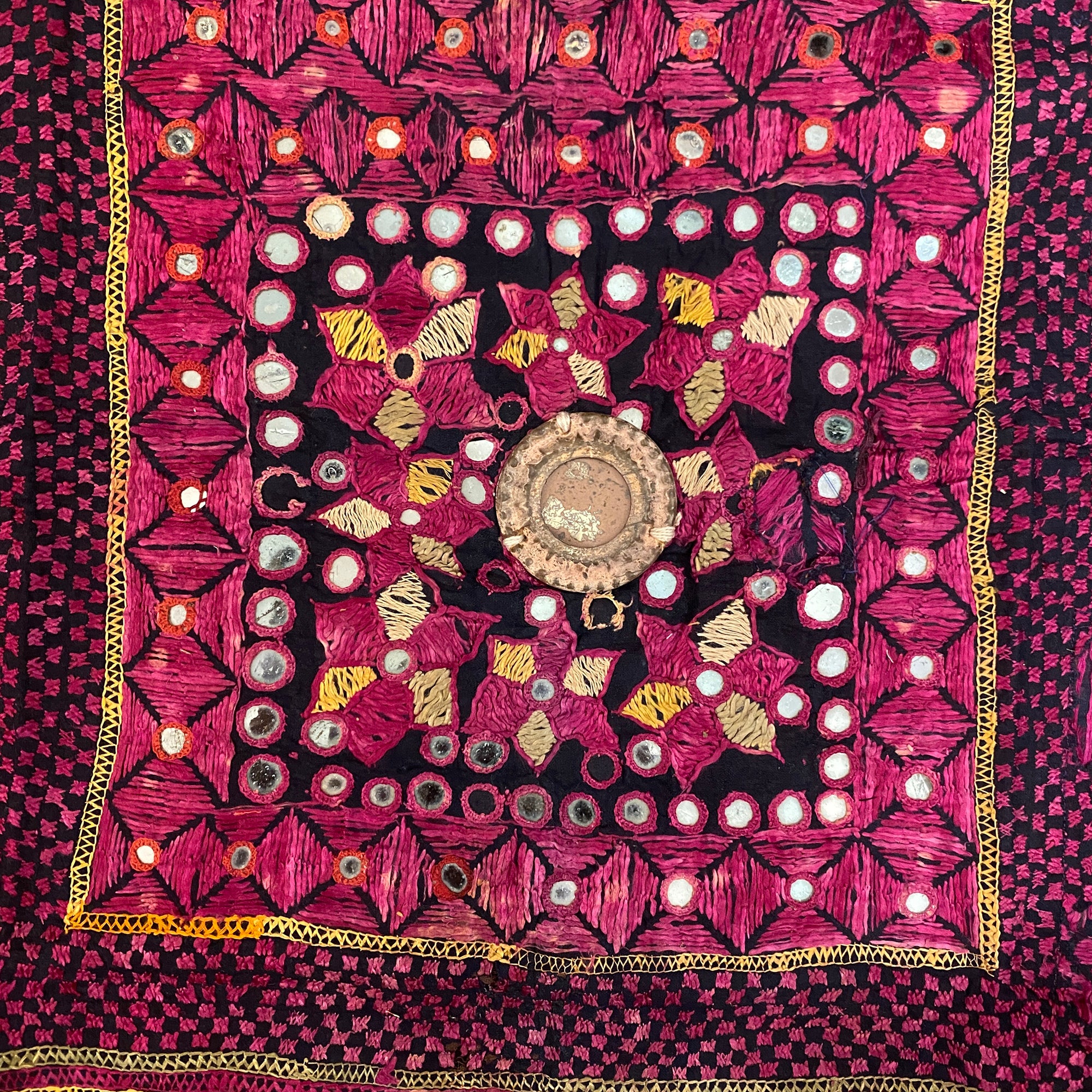 Vintage Embroidered Wallhanging-25 x 25.5 - Vintage India NYC