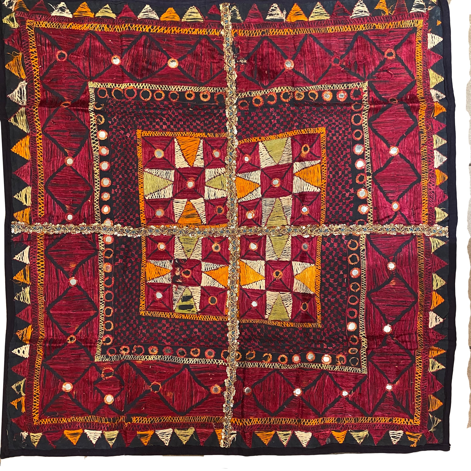 Vintage Embroidered Wallhanging-29 x 29 - Vintage India NYC