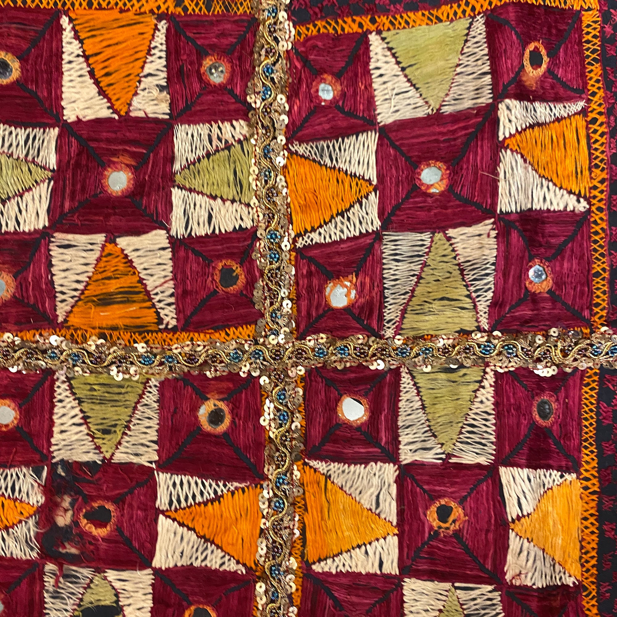 Vintage Embroidered Wallhanging-29 x 29 - Vintage India NYC