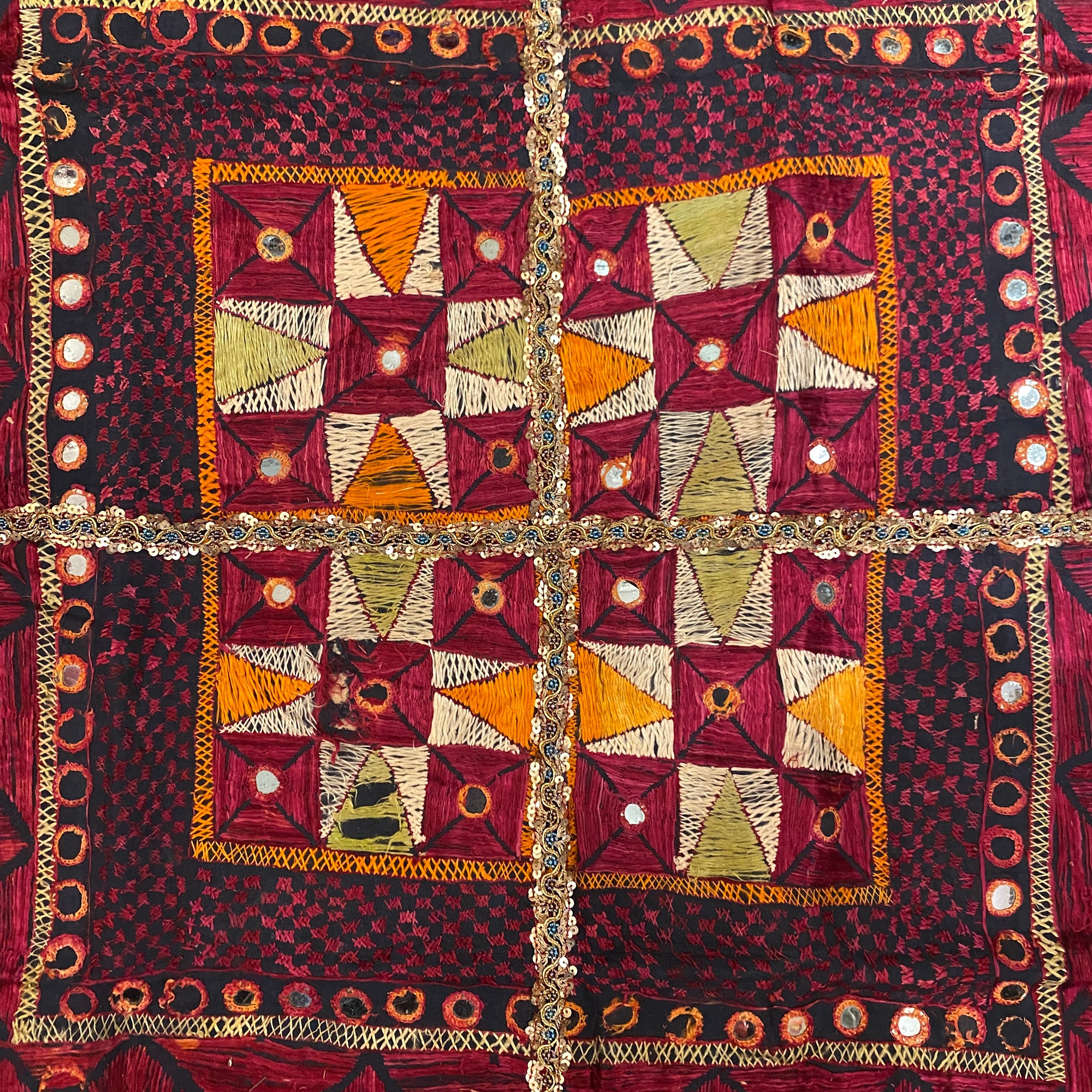 Vintage Embroidered Wallhanging-29 x 29 - Vintage India NYC