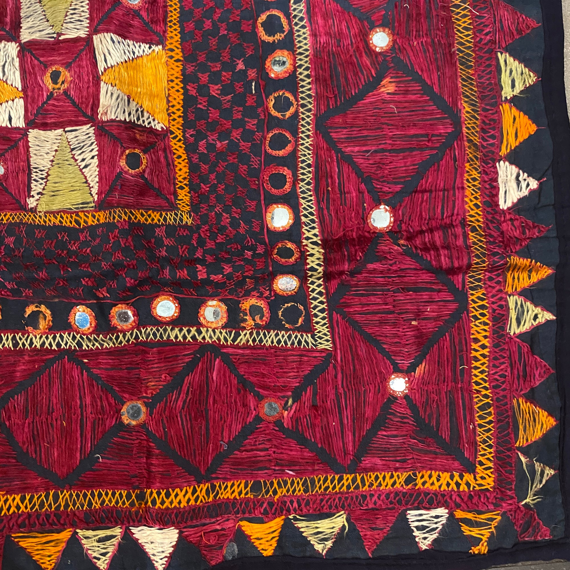 Vintage Embroidered Wallhanging-29 x 29 - Vintage India NYC