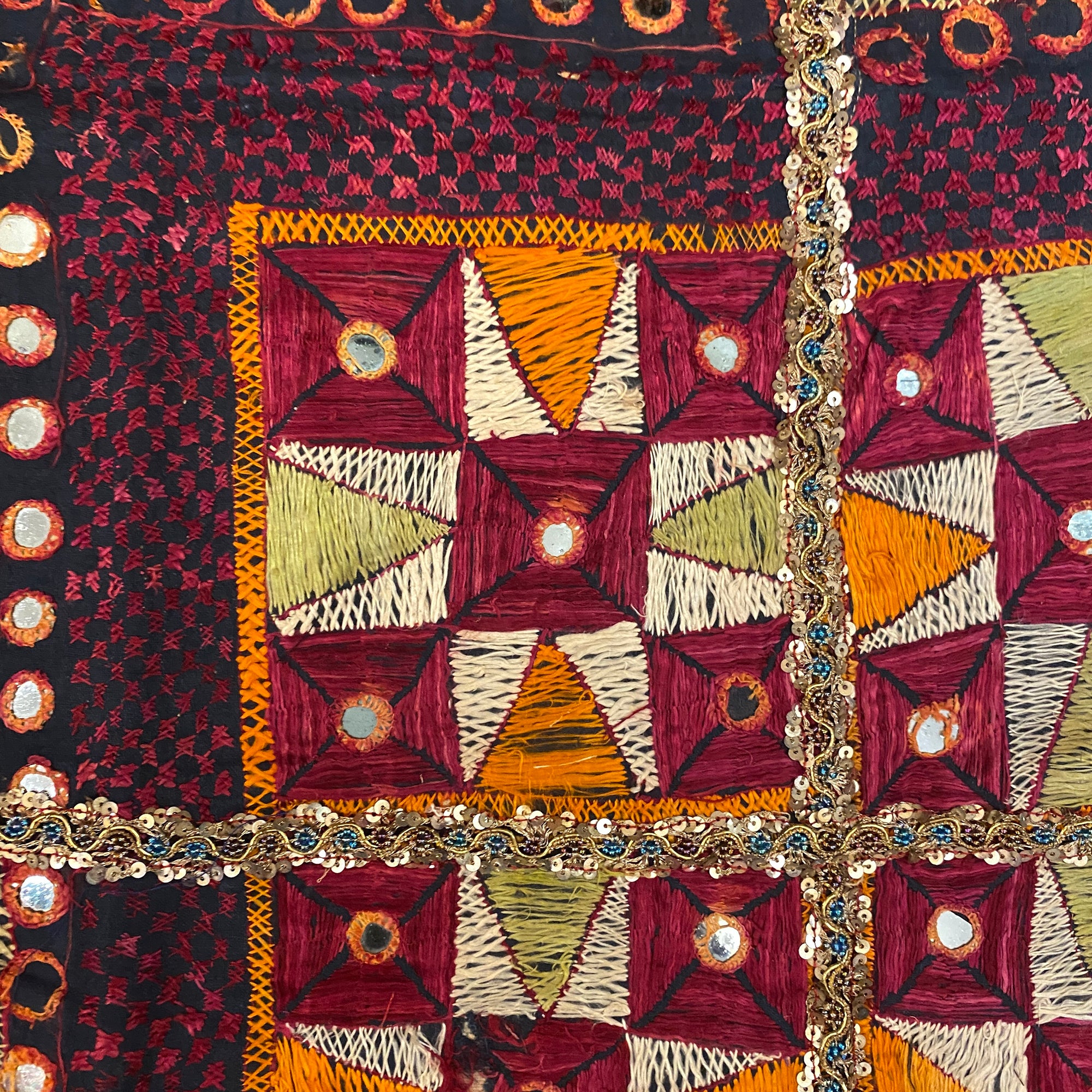 Vintage Embroidered Wallhanging-29 x 29 - Vintage India NYC