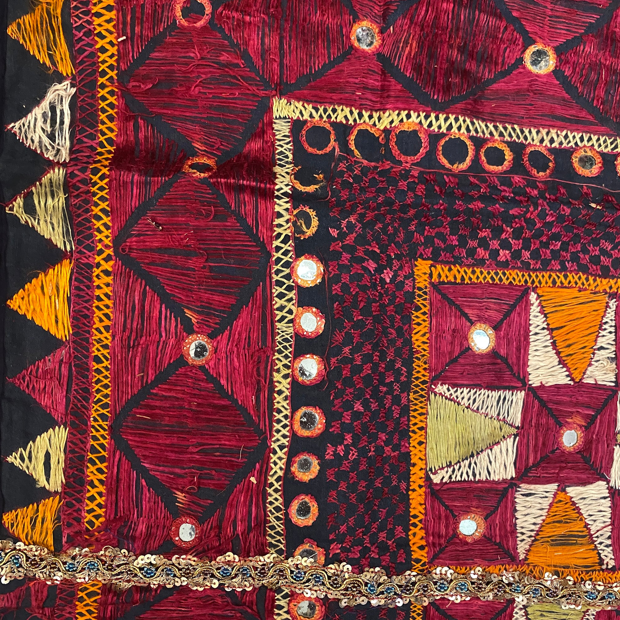 Vintage Embroidered Wallhanging-29 x 29 - Vintage India NYC