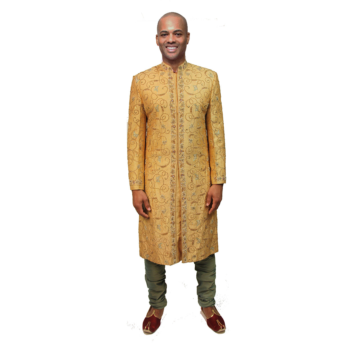 VM Gold Sherwani with Gold Embroidery - Vintage India NYC