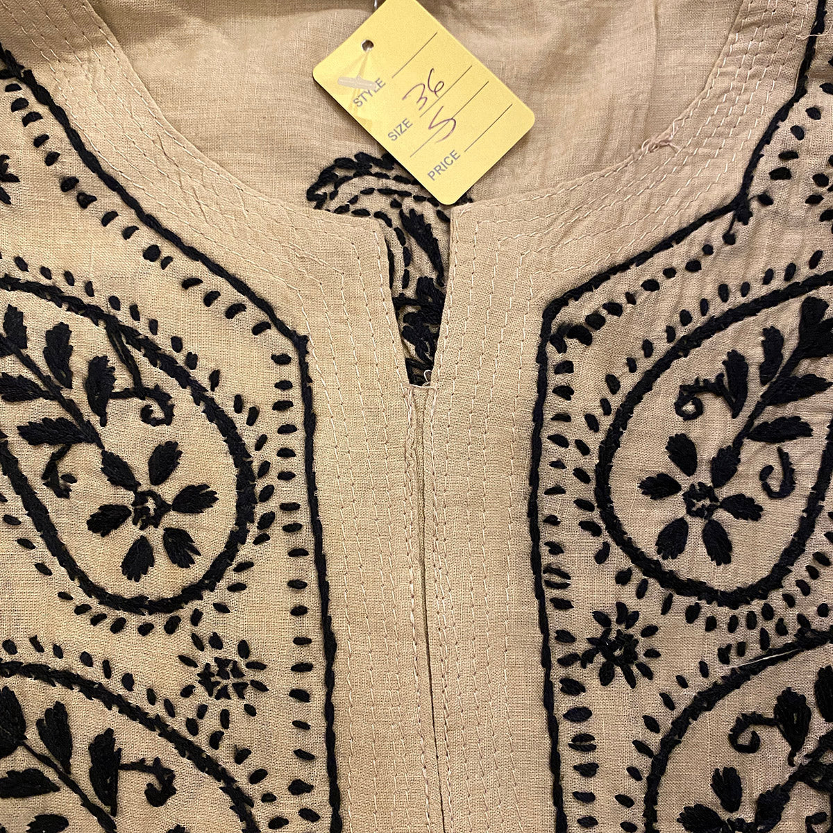 AR Long Embroidered Cotton Tunic kurtis- S - Vintage India NYC