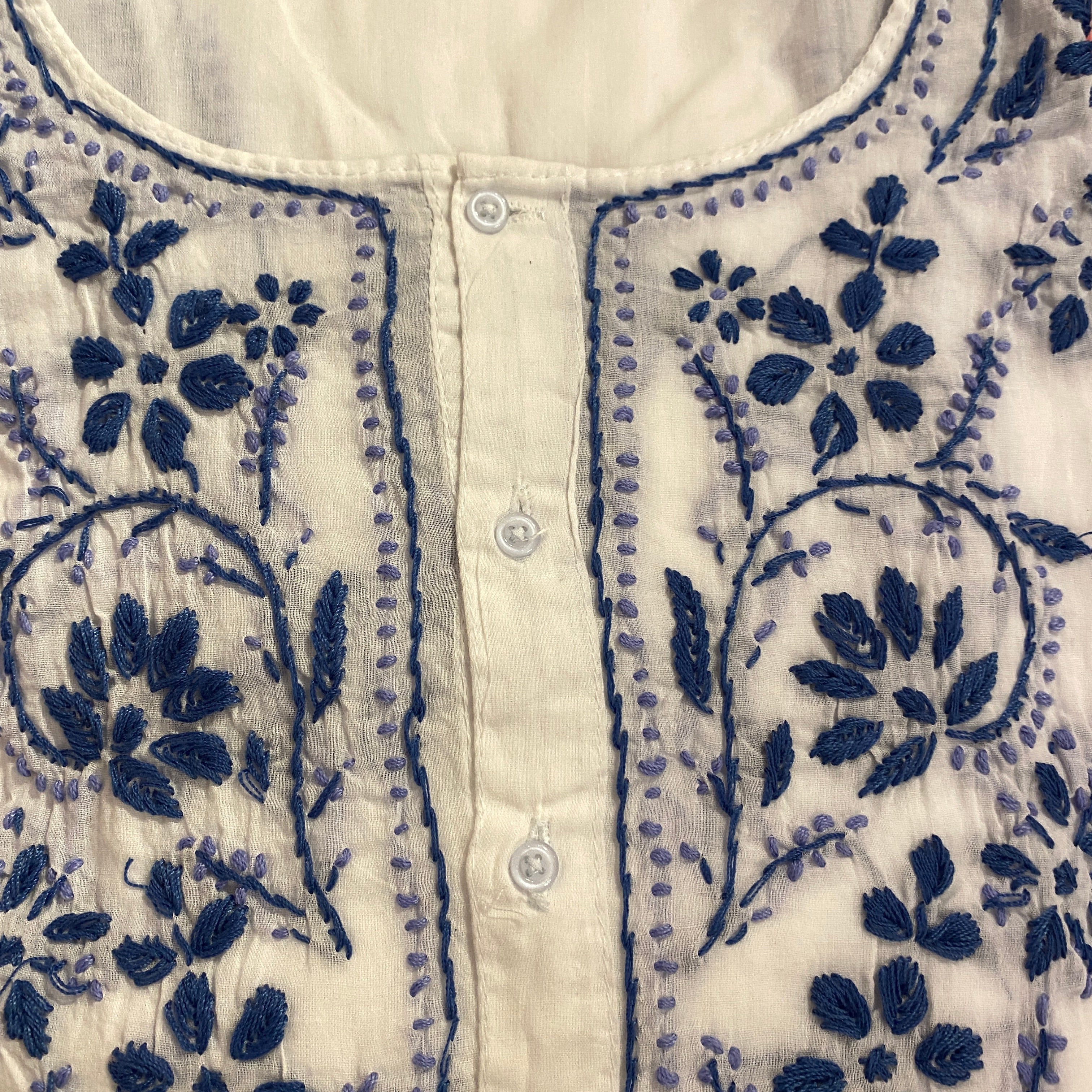AR 3 Button Embroidered Cotton Tunic Kurti - Vintage India NYC