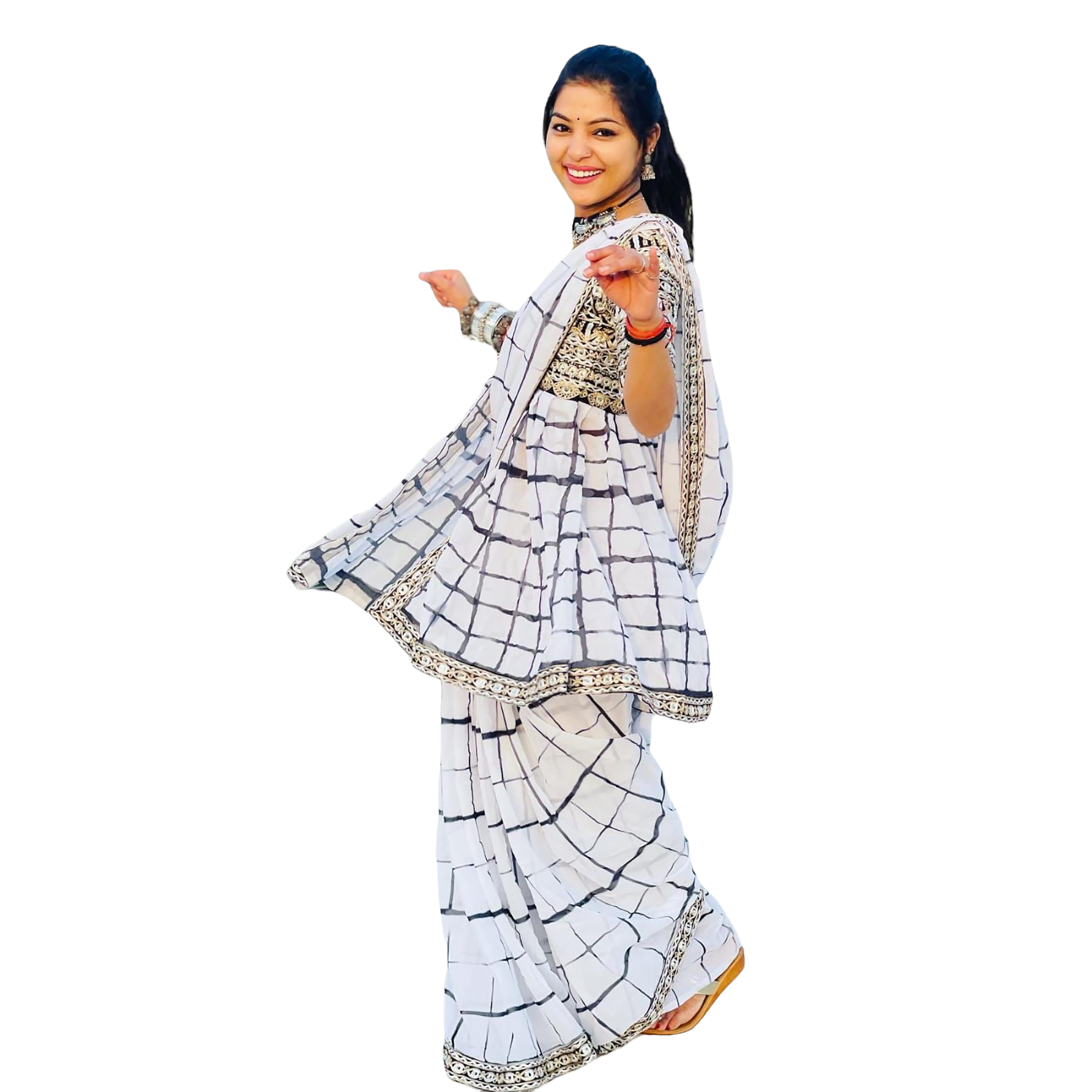 Black & White Chiffon Saree - Vintage India NYC